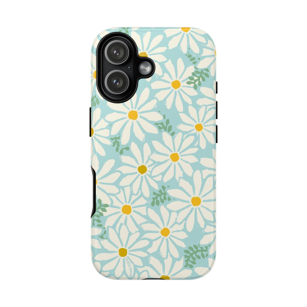 Daisies Tough iPhone 17 Case – Glossy | mint, white, yellow botanical daisy floral print