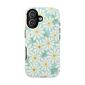 Daisies Tough iPhone 17 Case – Glossy | mint, white, yellow botanical daisy floral print