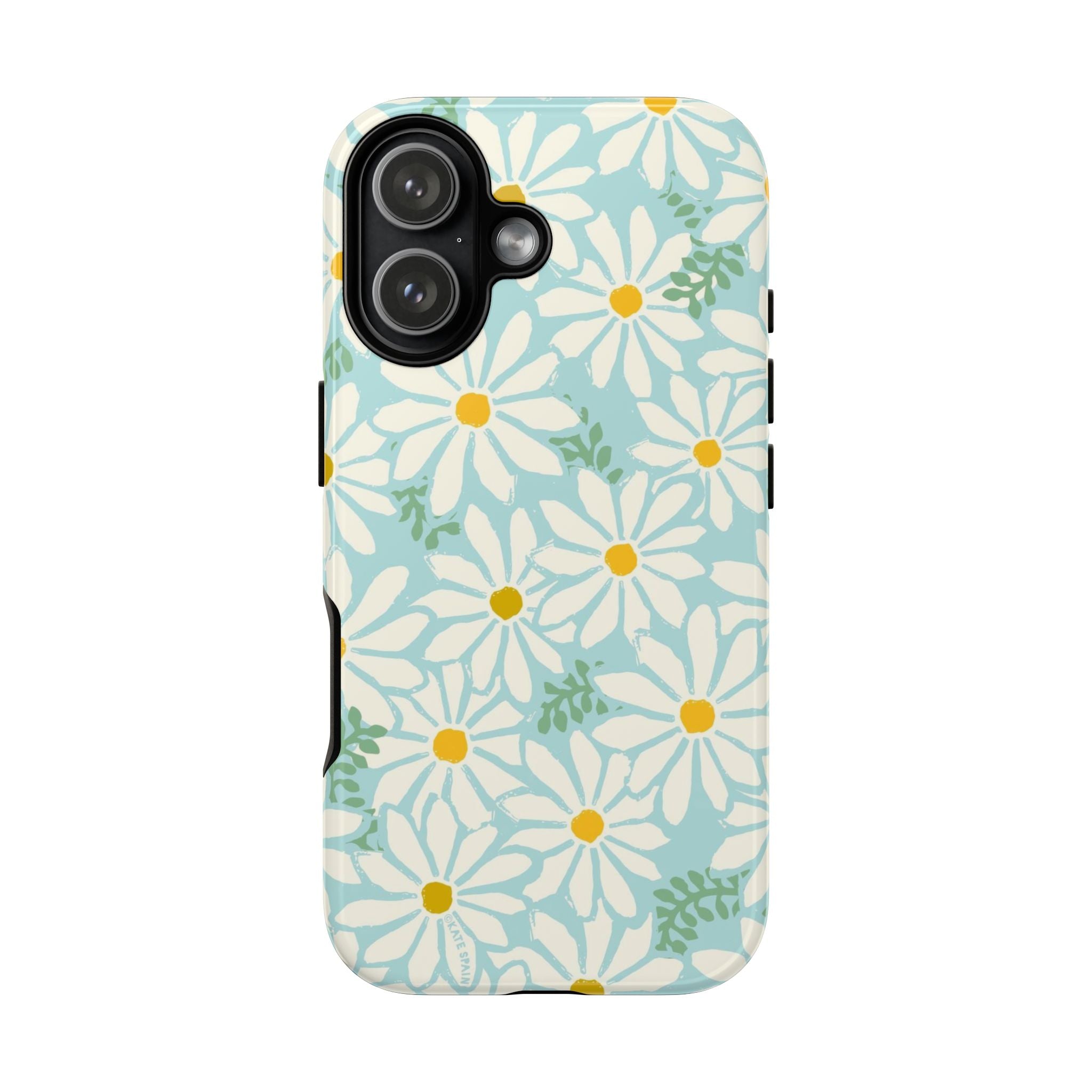 Daisies Tough iPhone 17 Case – Glossy | mint, white, yellow botanical daisy floral print