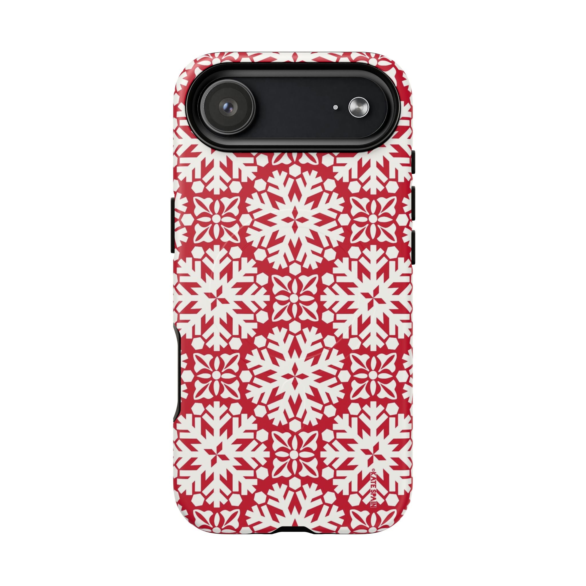 Flurry MagSafe iPhone 17 Air Case – Matte | red and cream geometric snowflake tile print