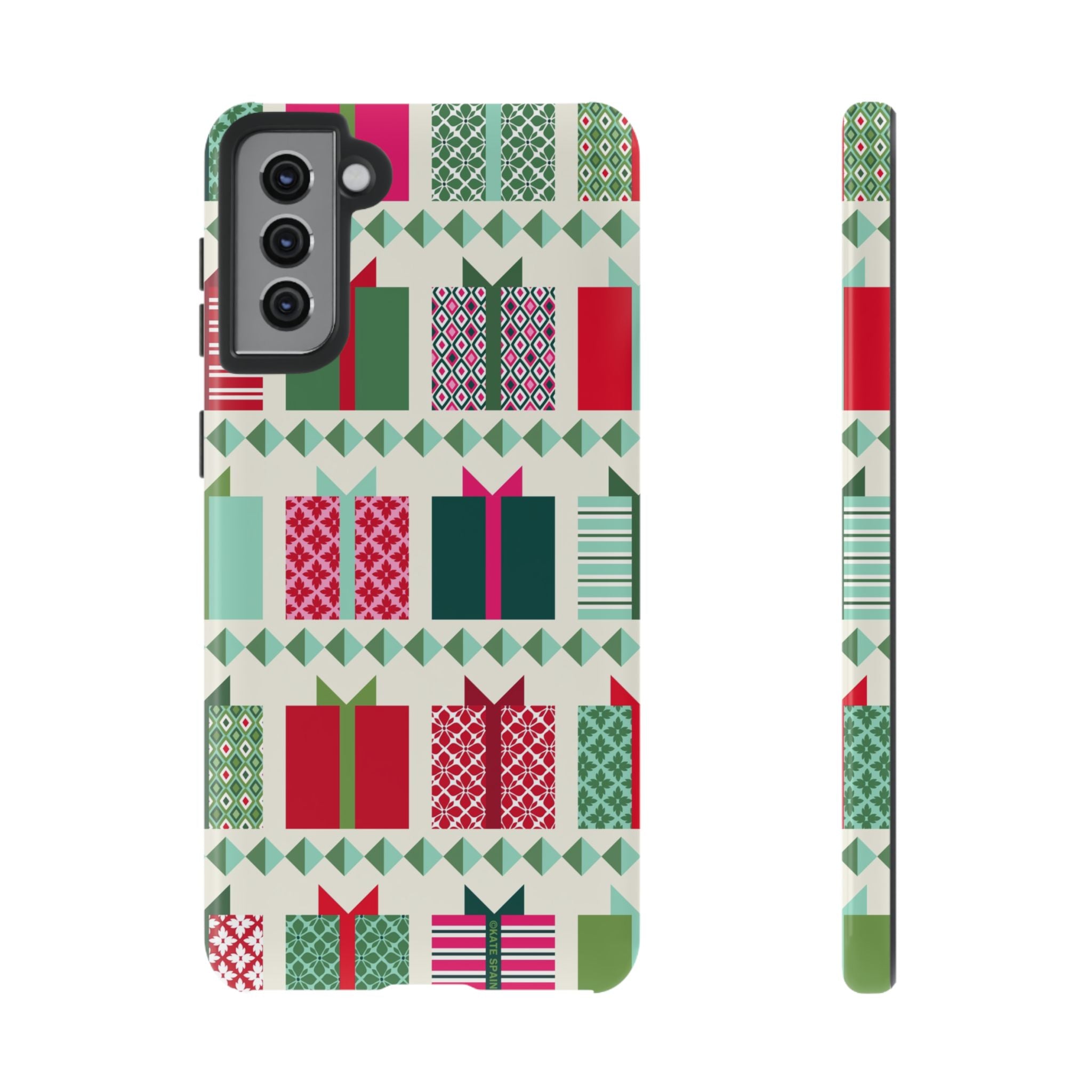 All Wrapped Up Samsung Galaxy S21 Plus Case – Glossy | cream, red, pink, green, mint geometric gift wrap holiday print