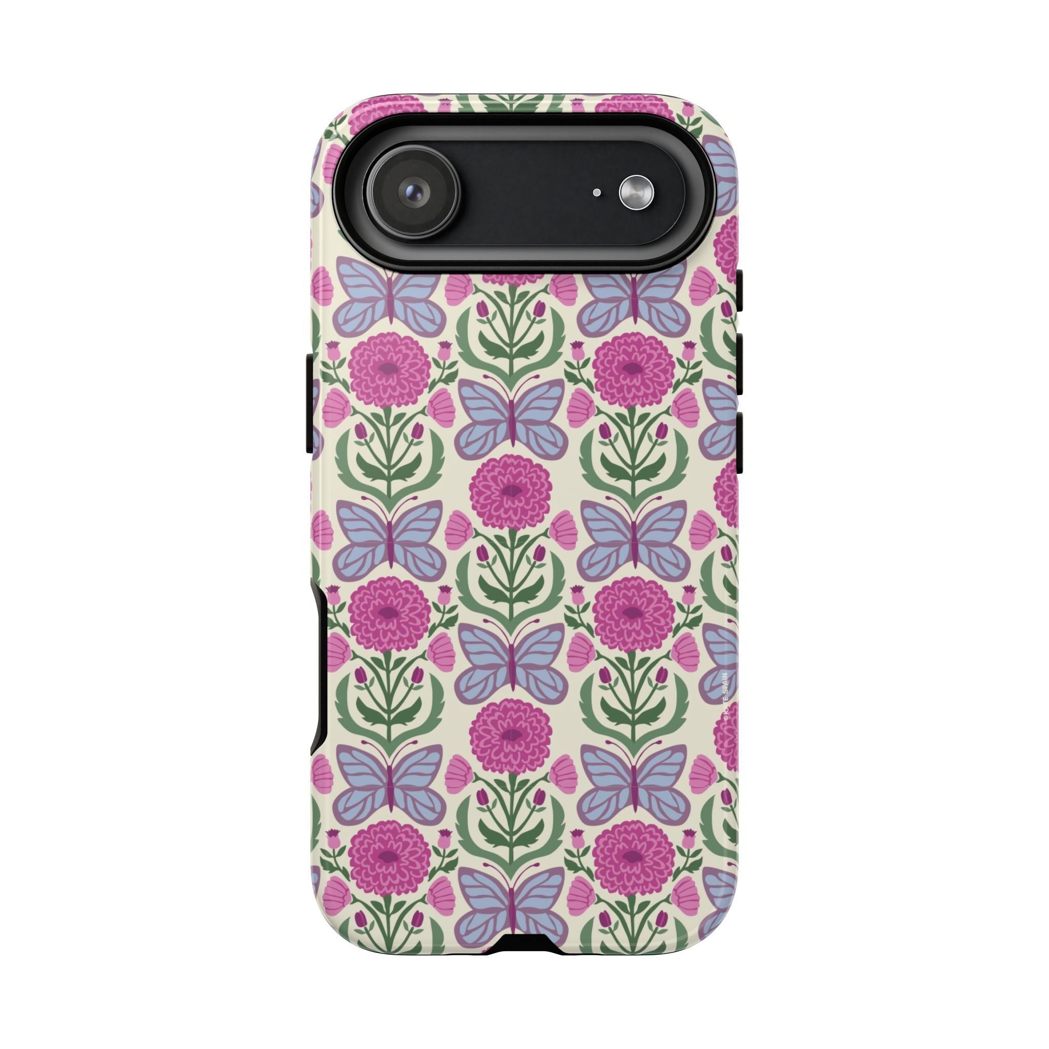 Butterfly Tough iPhone 17 Air Case – Glossy | cream, magenta, periwinkle butterfly floral print