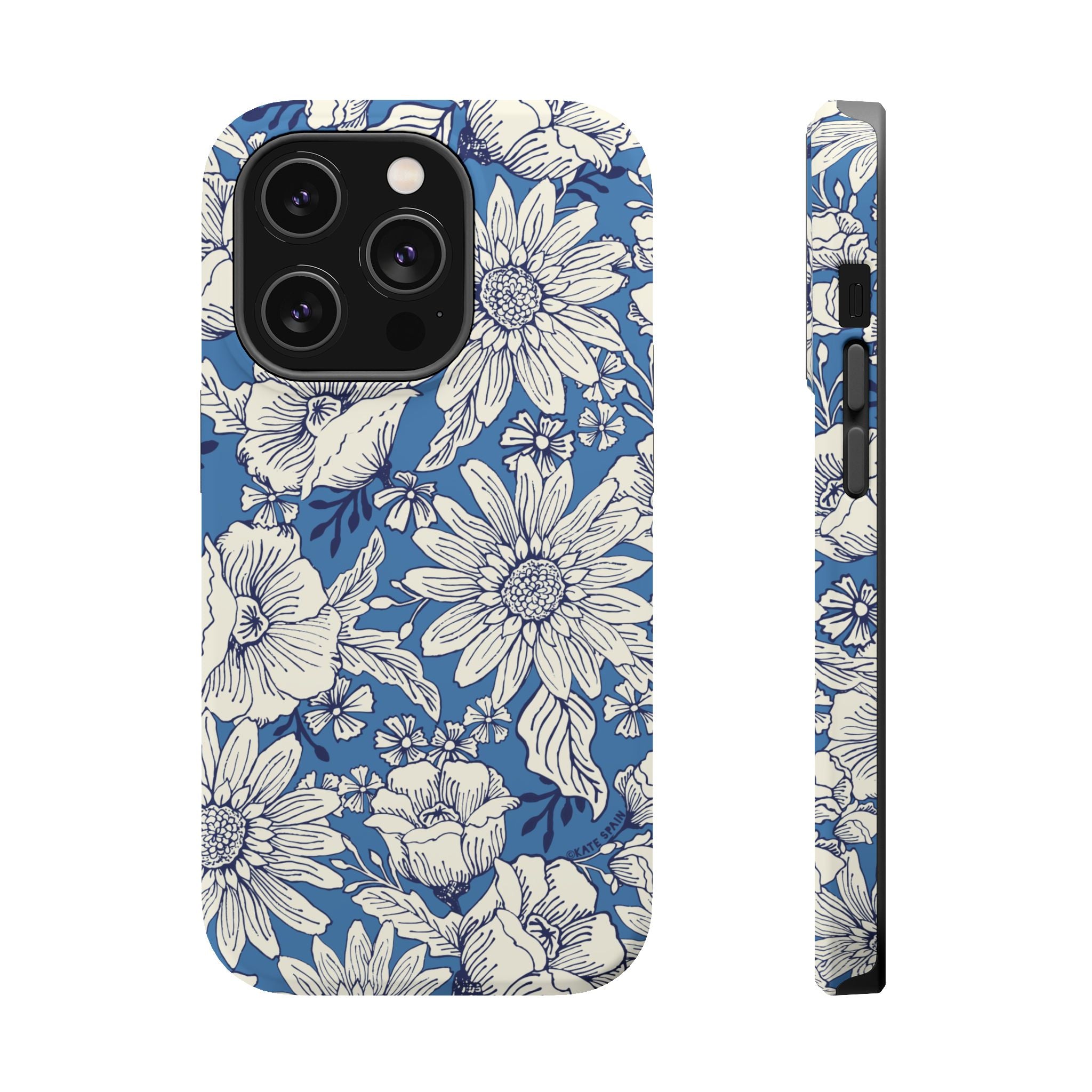 Jardin Luxury MagSafe iPhone 14 Pro Case – Matte | navy and cream botanical floral print