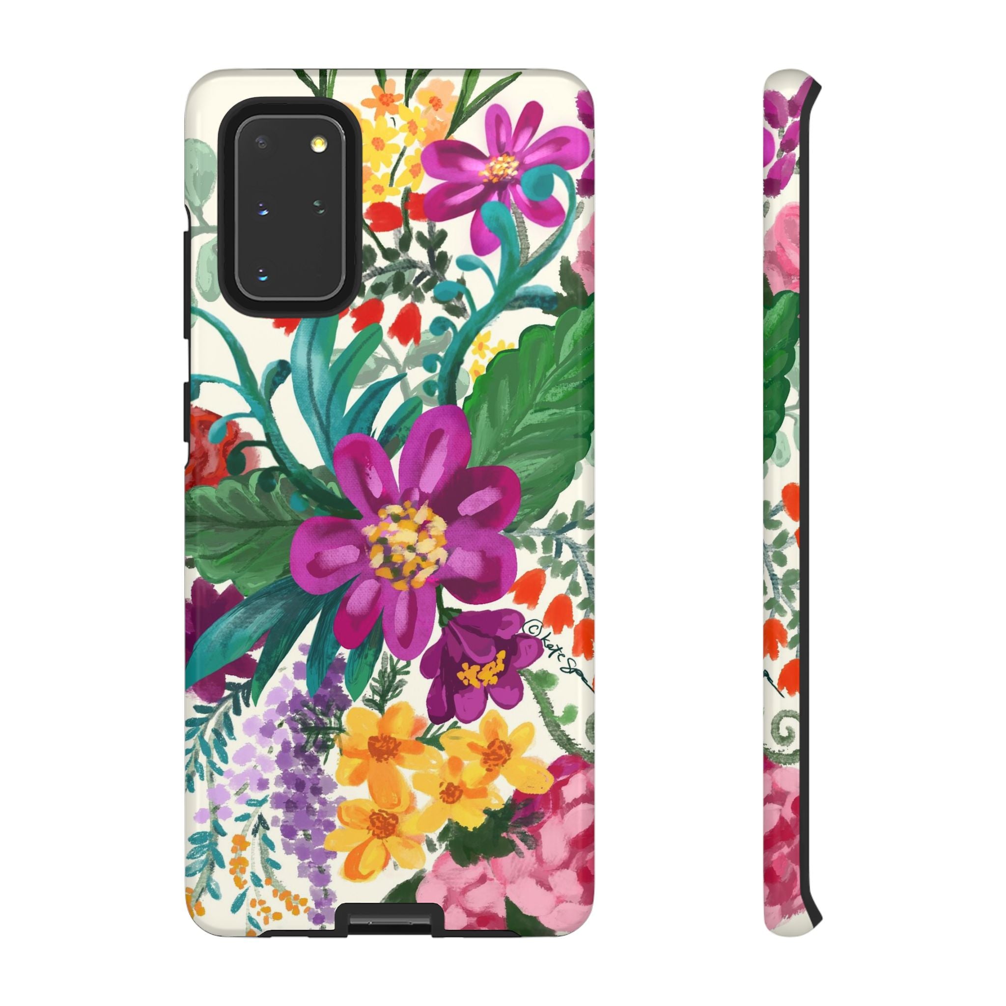 Tropical Posy Samsung Galaxy S20+ Case – Glossy | white, magenta, yellow, purple vibrant botanical floral print