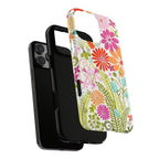 Luxury Terrain Tough iPhone 16 Pro Case – detail view of layered construction | white, magenta, coral botanical woodland floral print