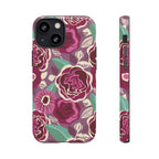 Tea Rose Burgundy Tough iPhone 13 Mini Case – Glossy | burgundy, magenta, plum botanical rose floral print