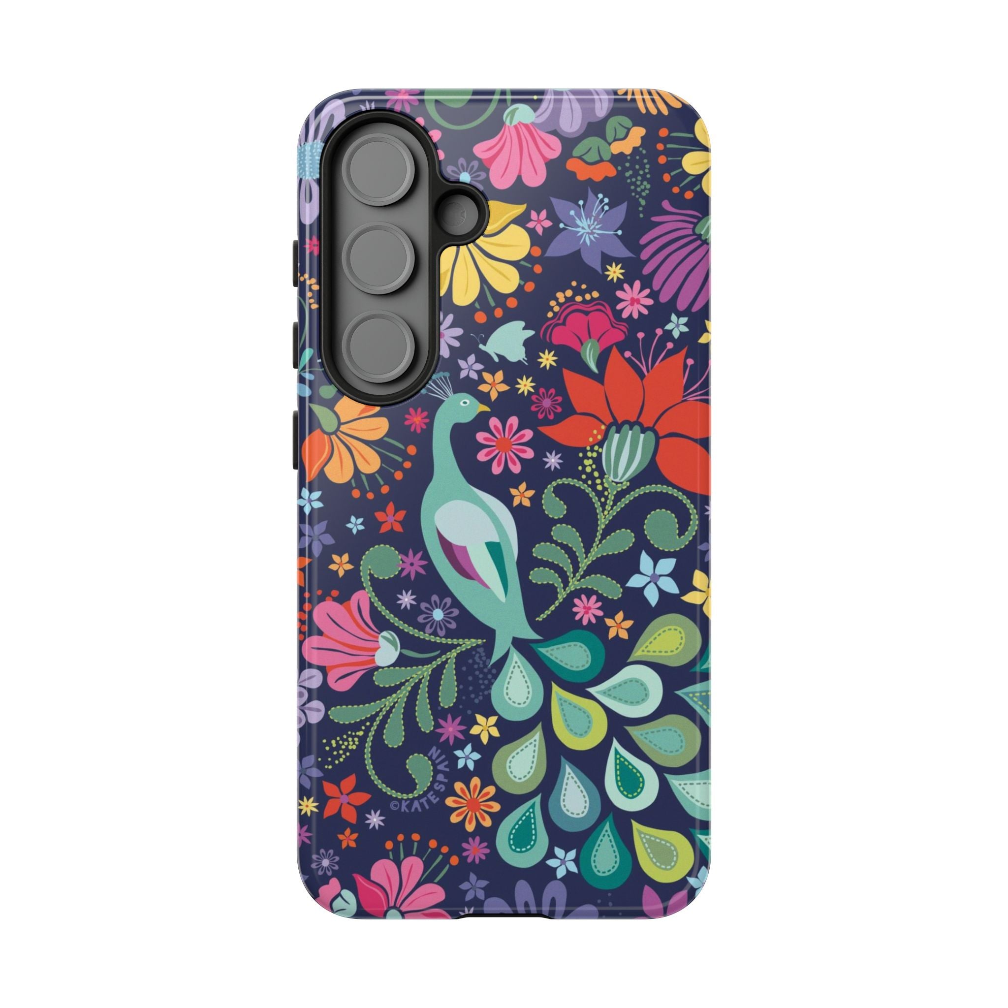 Luxury Peacock Sanctuary Samsung Galaxy S24 Ultra Case – Matte | navy, teal, coral multicolor vibrant peacock feather botanical print