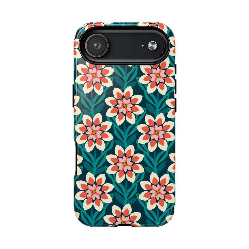 Modern Dahlia MagSafe iPhone 17 Air Case – Glossy | teal, coral, cream botanical dahlia floral print