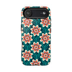 Modern Dahlia MagSafe iPhone 17 Air Case – Glossy | teal, coral, cream botanical dahlia floral print