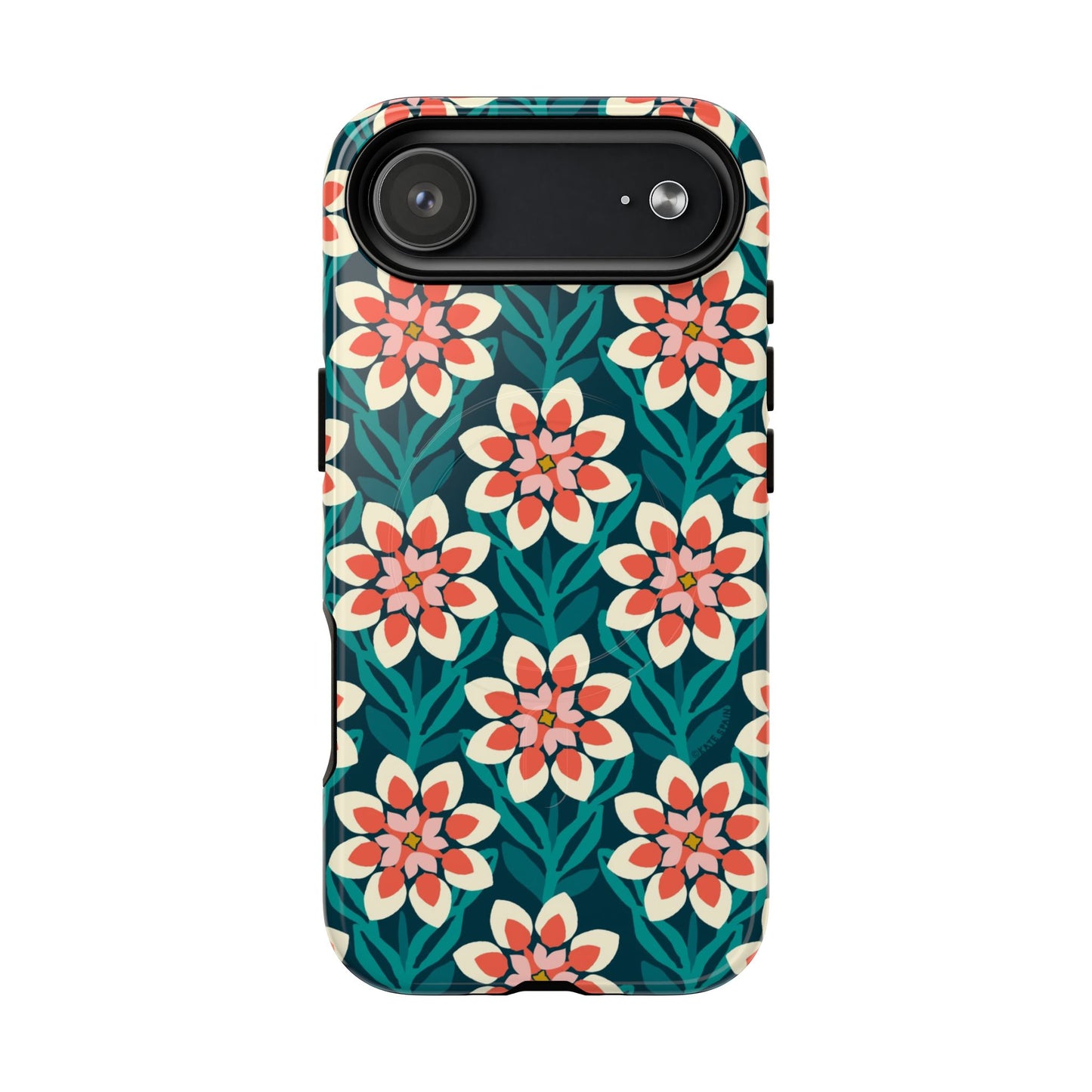 Modern Dahlia MagSafe iPhone Case - Teal Allover Pattern