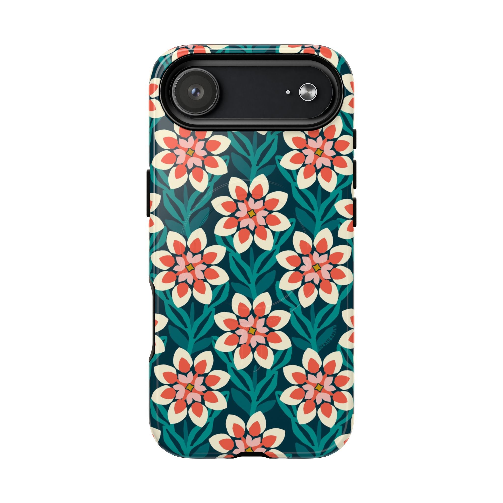 Modern Dahlia MagSafe iPhone 17 Air Case – Glossy | teal, coral, cream botanical dahlia floral print