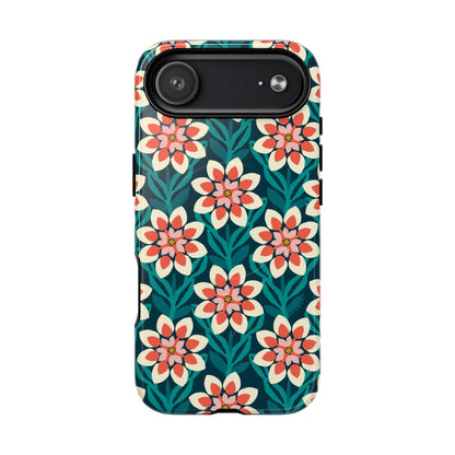 Modern Dahlia MagSafe iPhone Case - Teal Allover Pattern