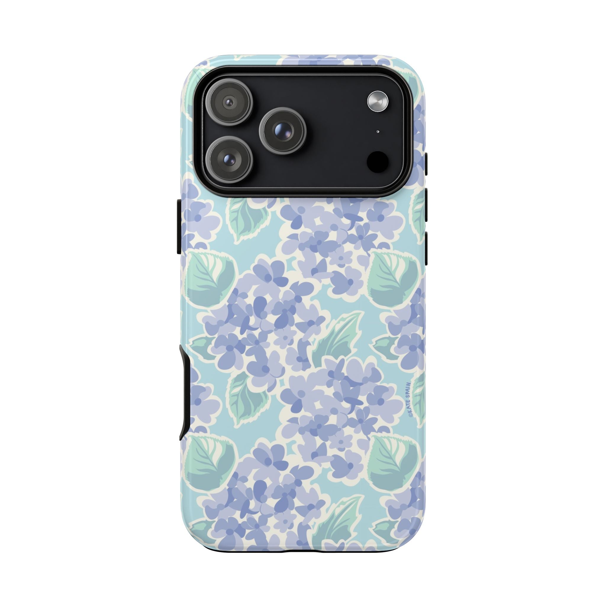 Nantucket Hydrangea Tough iPhone 17 Pro Max Case – Glossy | white, lavender, mint watercolor hydrangea print