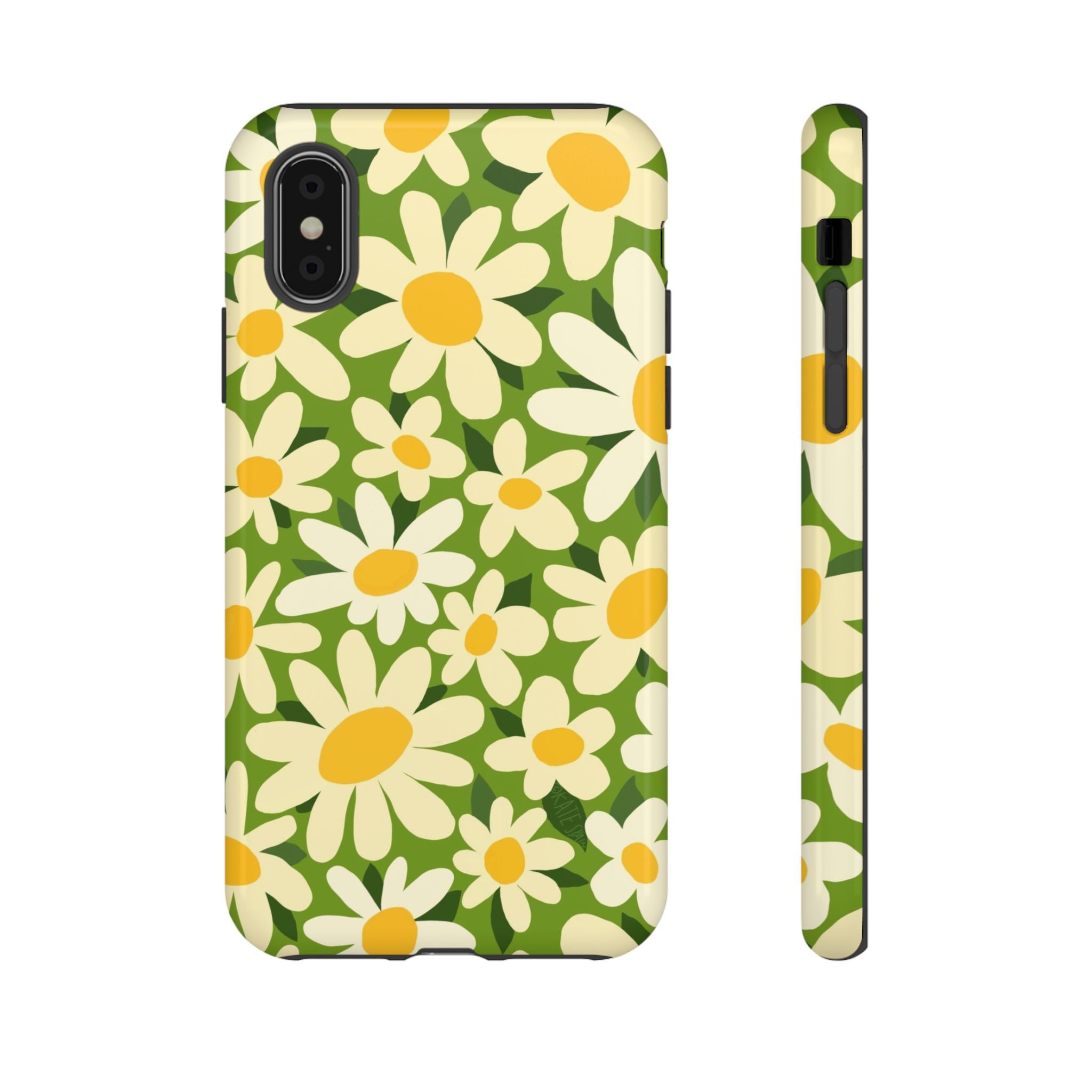 Shasta Daisy Tough iPhone XS Case – Glossy | green, white, yellow daisy floral print