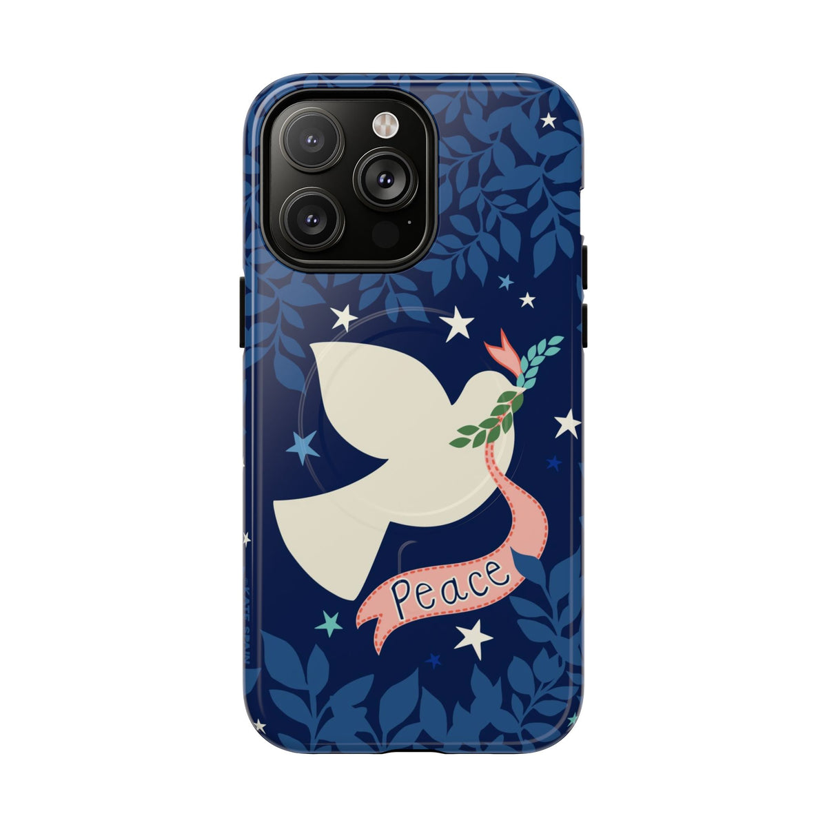 Peace MagSafe iPhone 14 Pro Max Case – Glossy | navy, cream peace dove, stars, botanical print