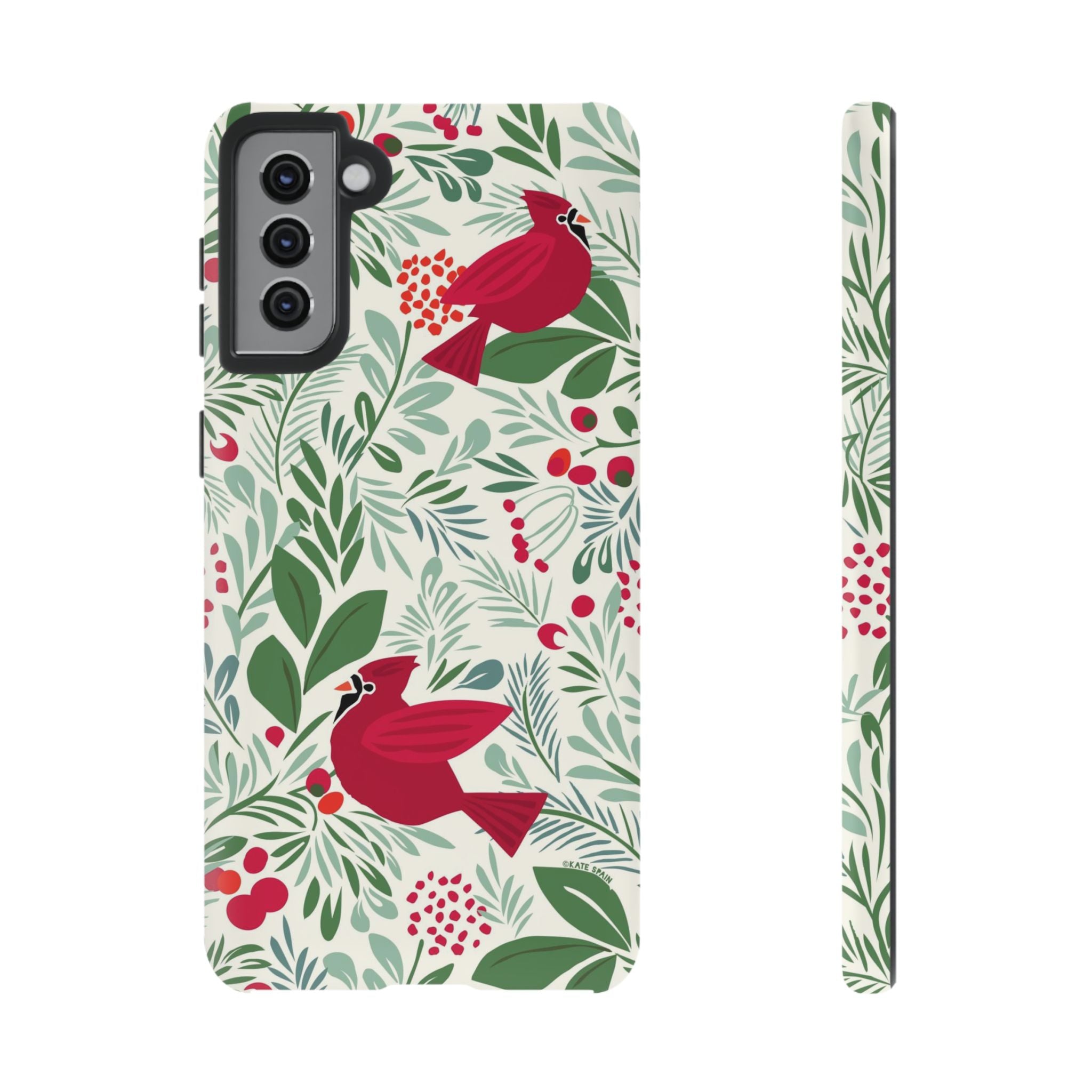Birds and Berries Samsung Galaxy S21 Plus Case – Matte | cream, red, green botanical cardinal berry print