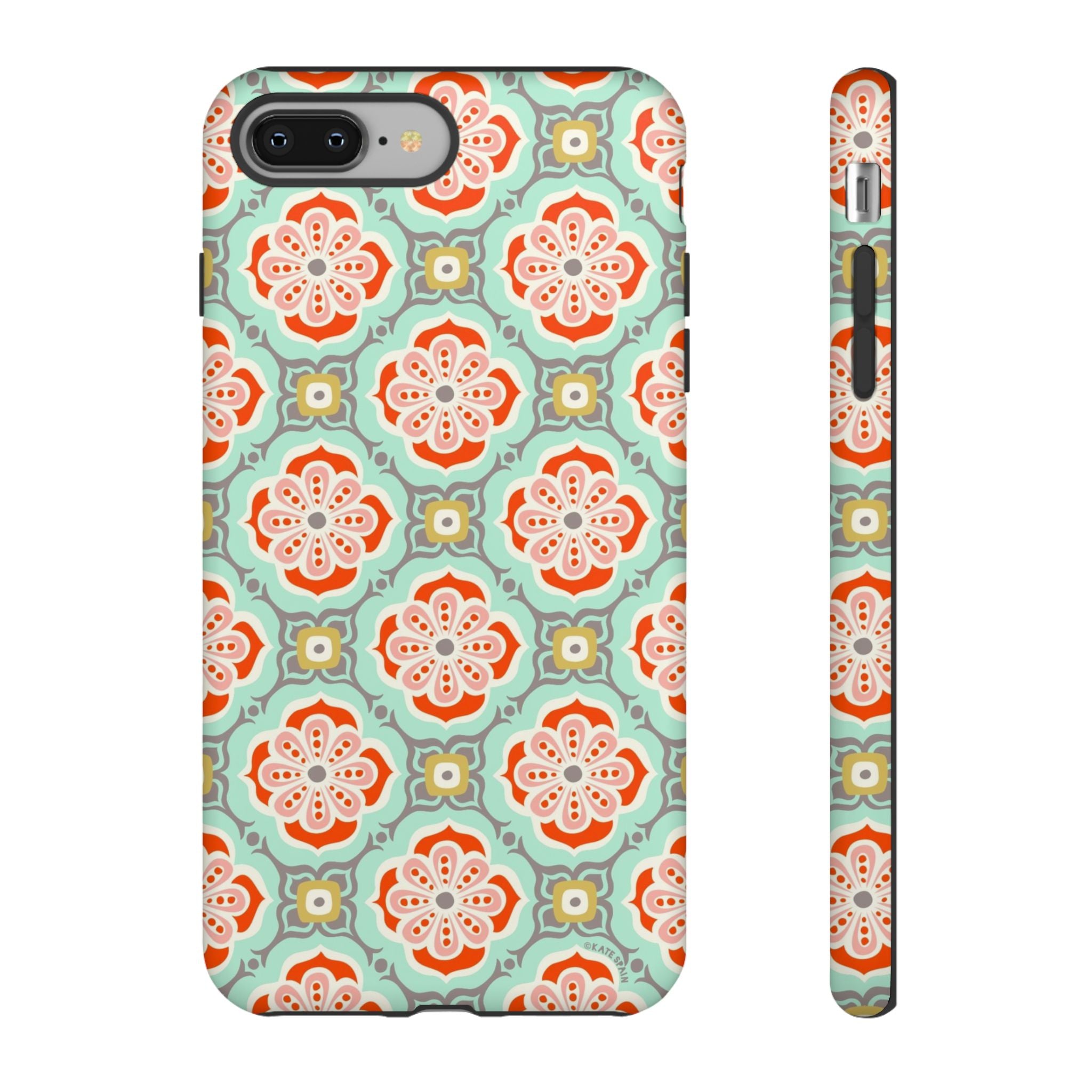 Alhambra Tough iPhone 8 Plus Case – Matte | aqua, coral, blush geometric medallion floral print