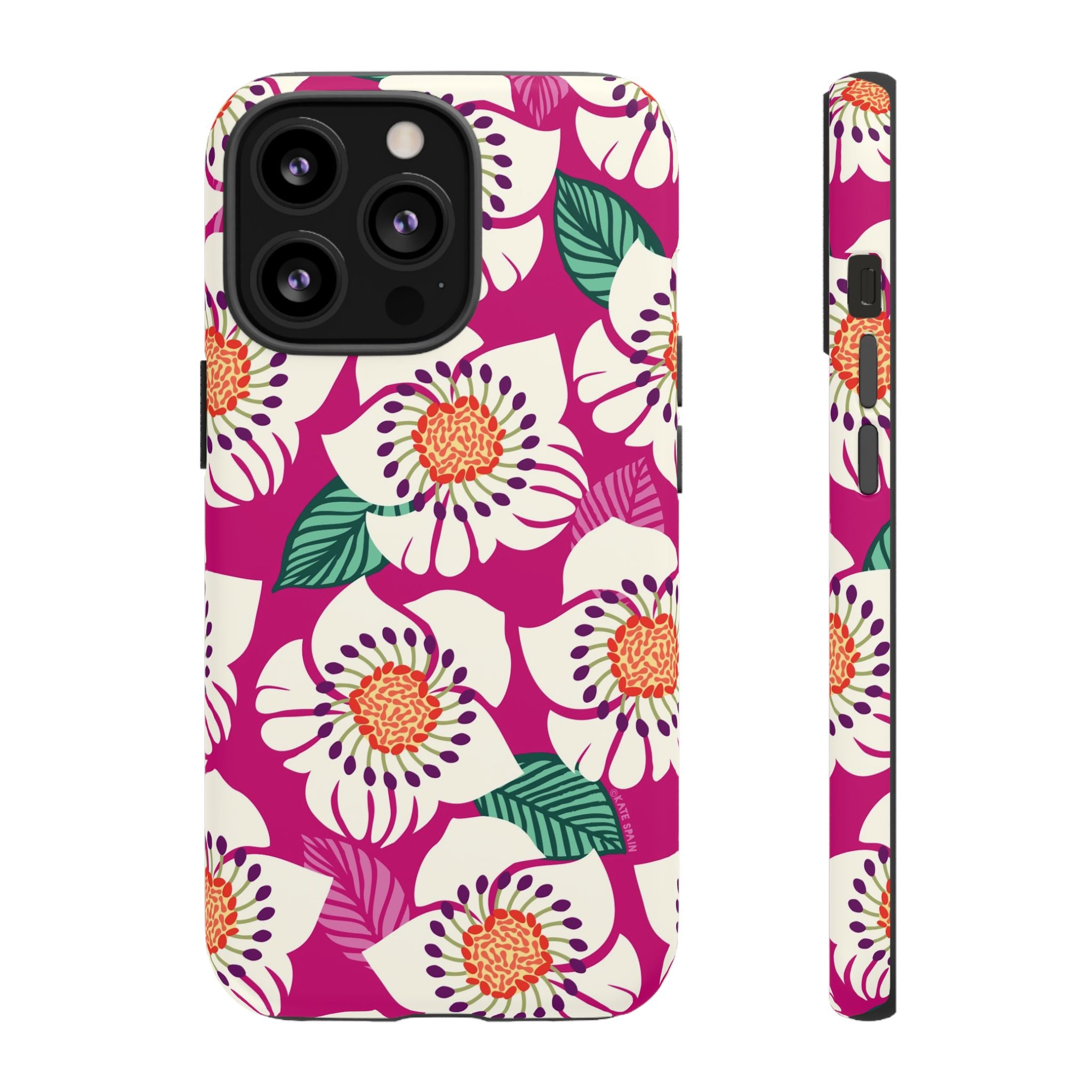 Panache Rose Tough iPhone 13 Pro Case – Matte | berry, cream white, peach anemone floral print