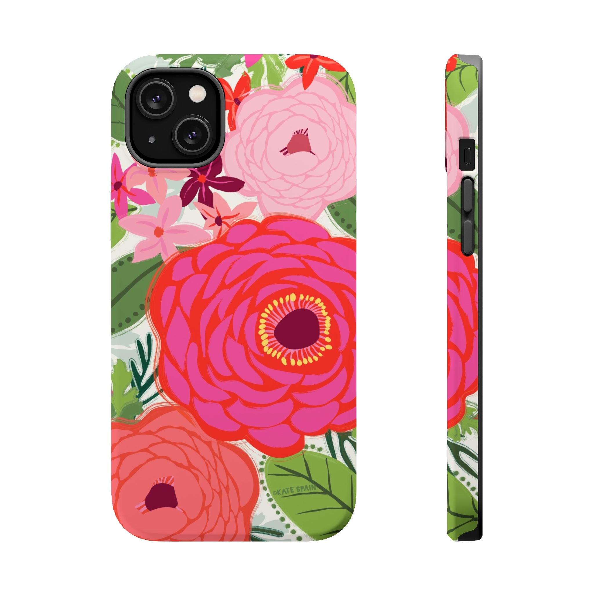 Bloomerie MagSafe iPhone 14 Plus Case – Matte | cream, magenta, coral botanical peony floral print