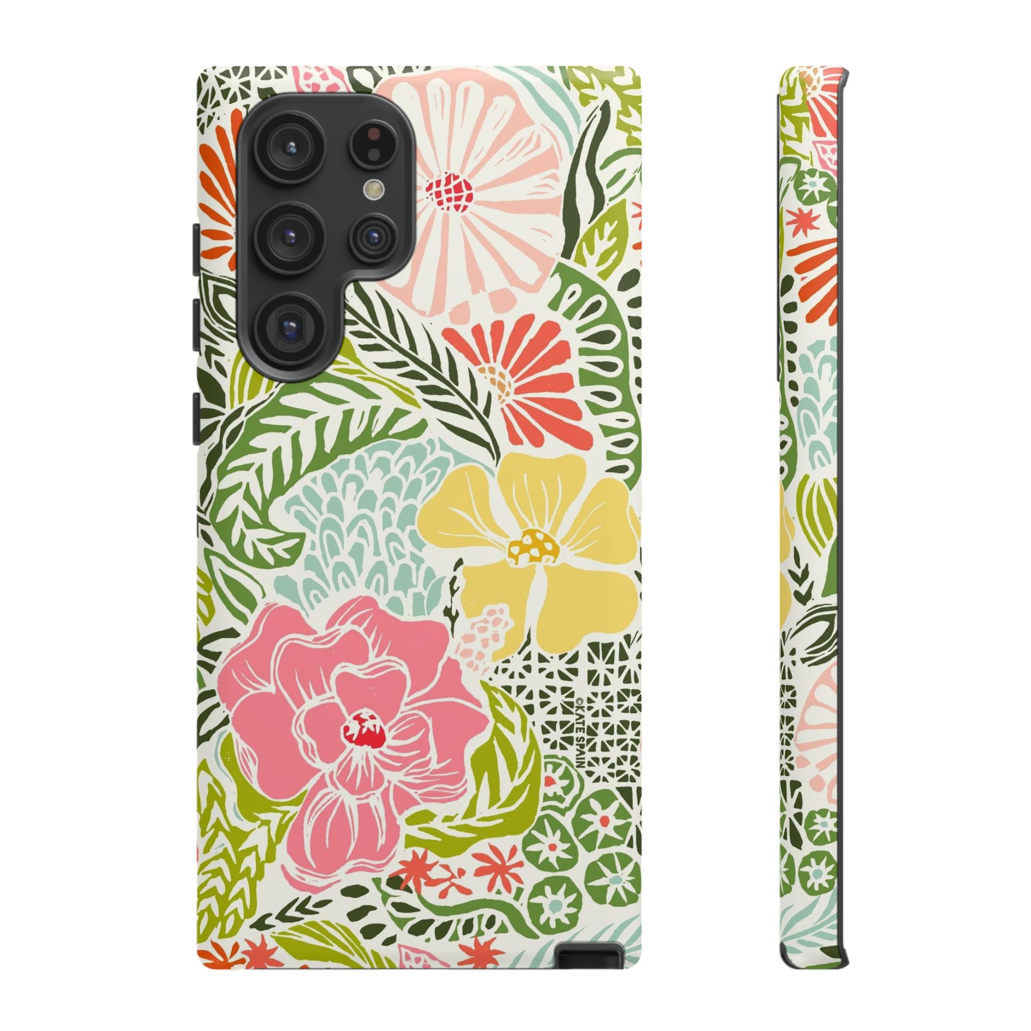 Cute Tropica Samsung Galaxy S22 Ultra Case – Matte | cream, pink, yellow, blue botanical floral print