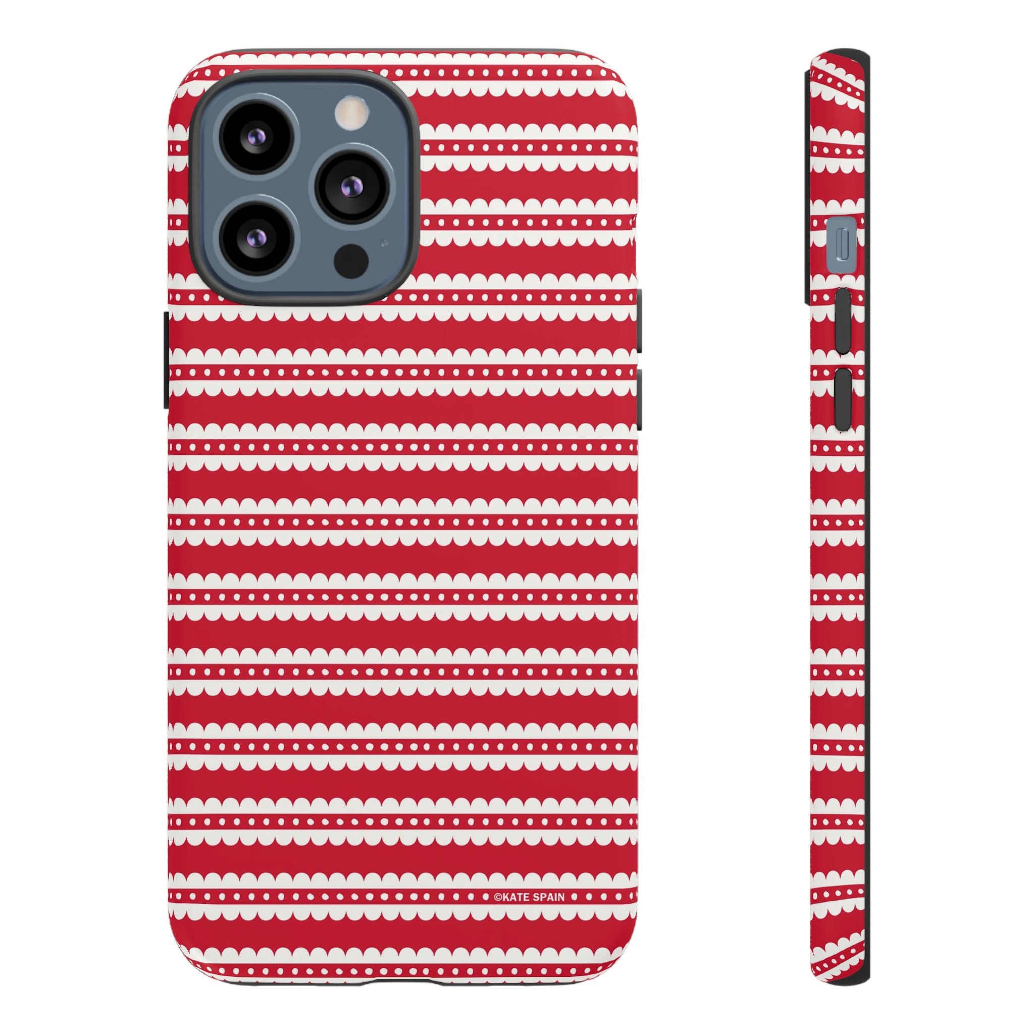 Candy Cane Stripe Tough iPhone 13 Pro Max Case – Matte | red, cream scalloped candy cane stripe print