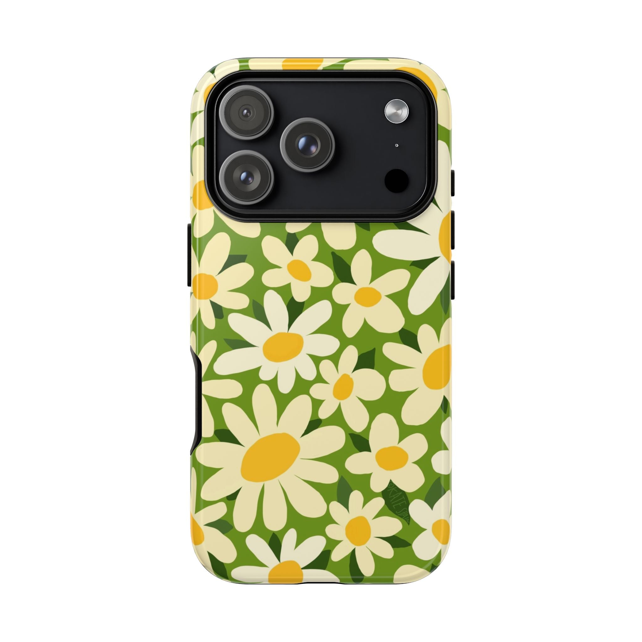 Shasta Daisy Tough iPhone 17 Pro Case – Glossy | green, white, yellow daisy floral print