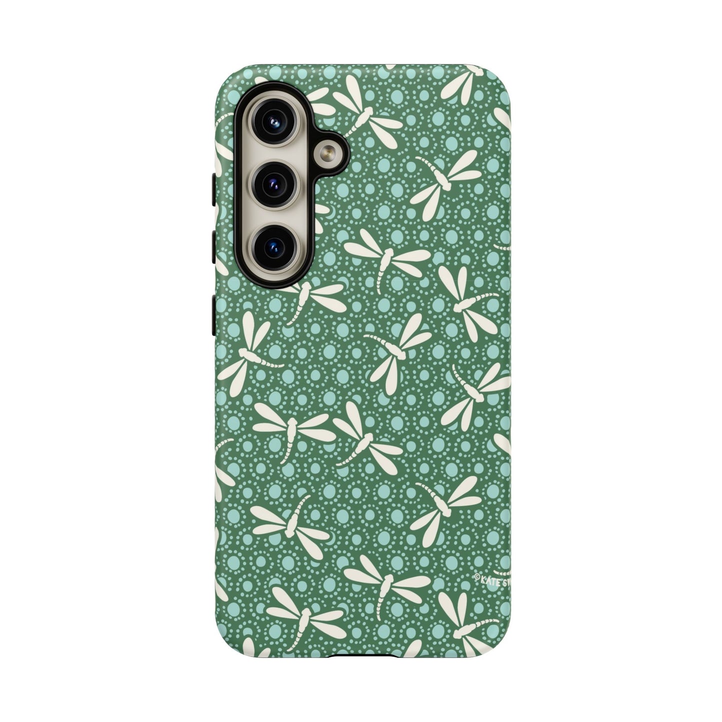 Dragonfly Pattern Phone Case — Green Floral Protective Tough Case