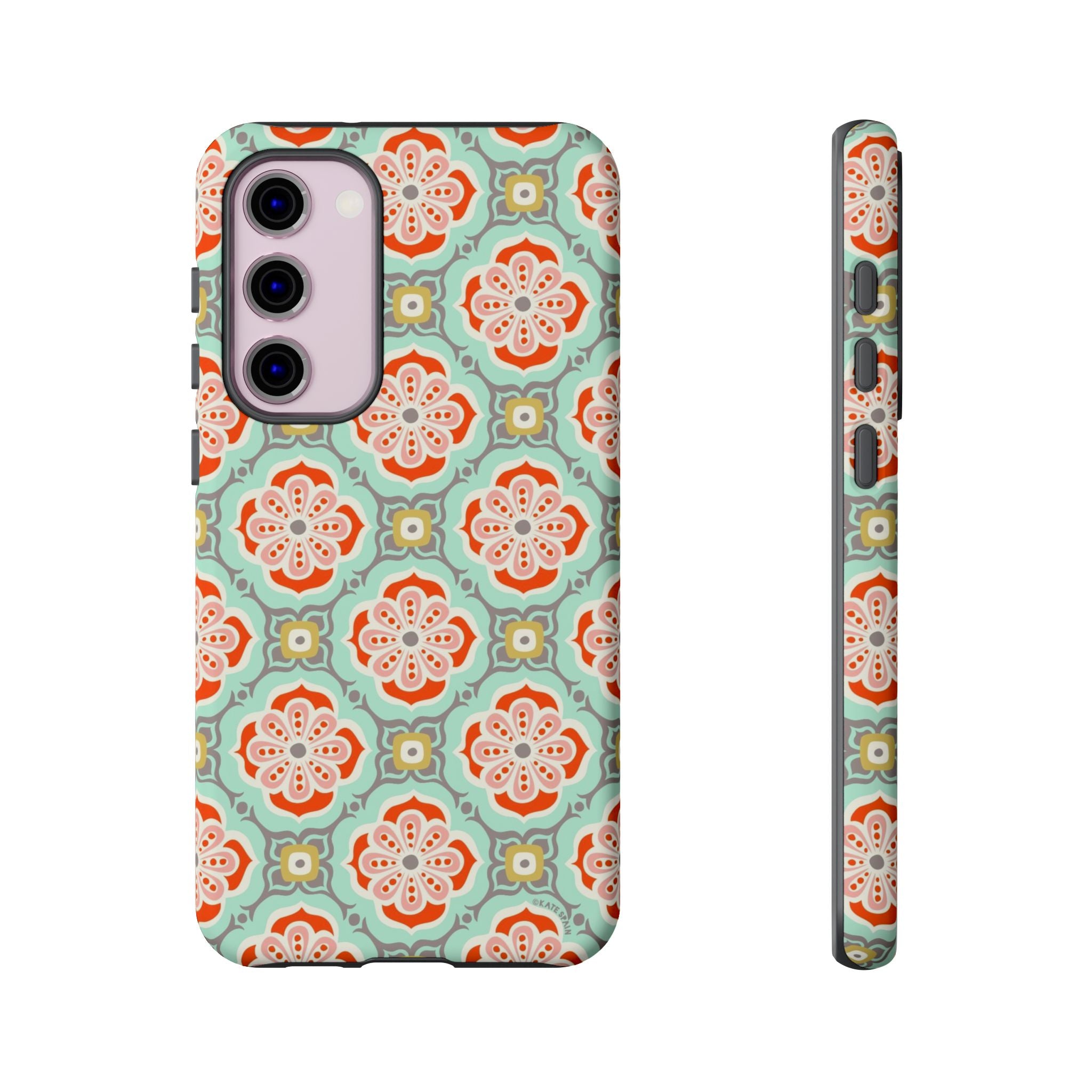 Luxury Alhambra Samsung Galaxy  S23 Plus Case – Matte | light turquoise, coral, cream geometric medallion tile print