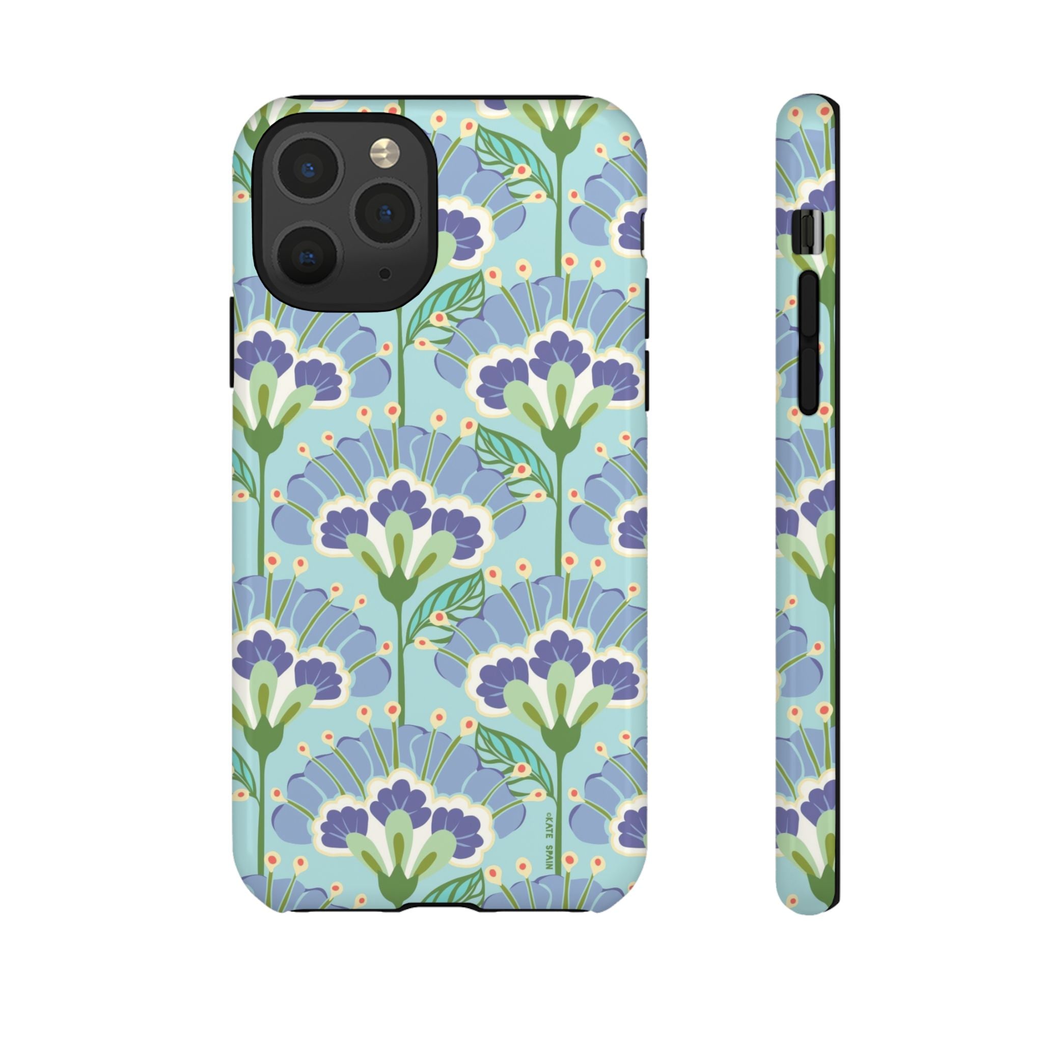 Lantern Flower Tough iPhone 11 Pro Case – Glossy | aqua, periwinkle, green botanical lantern floral print