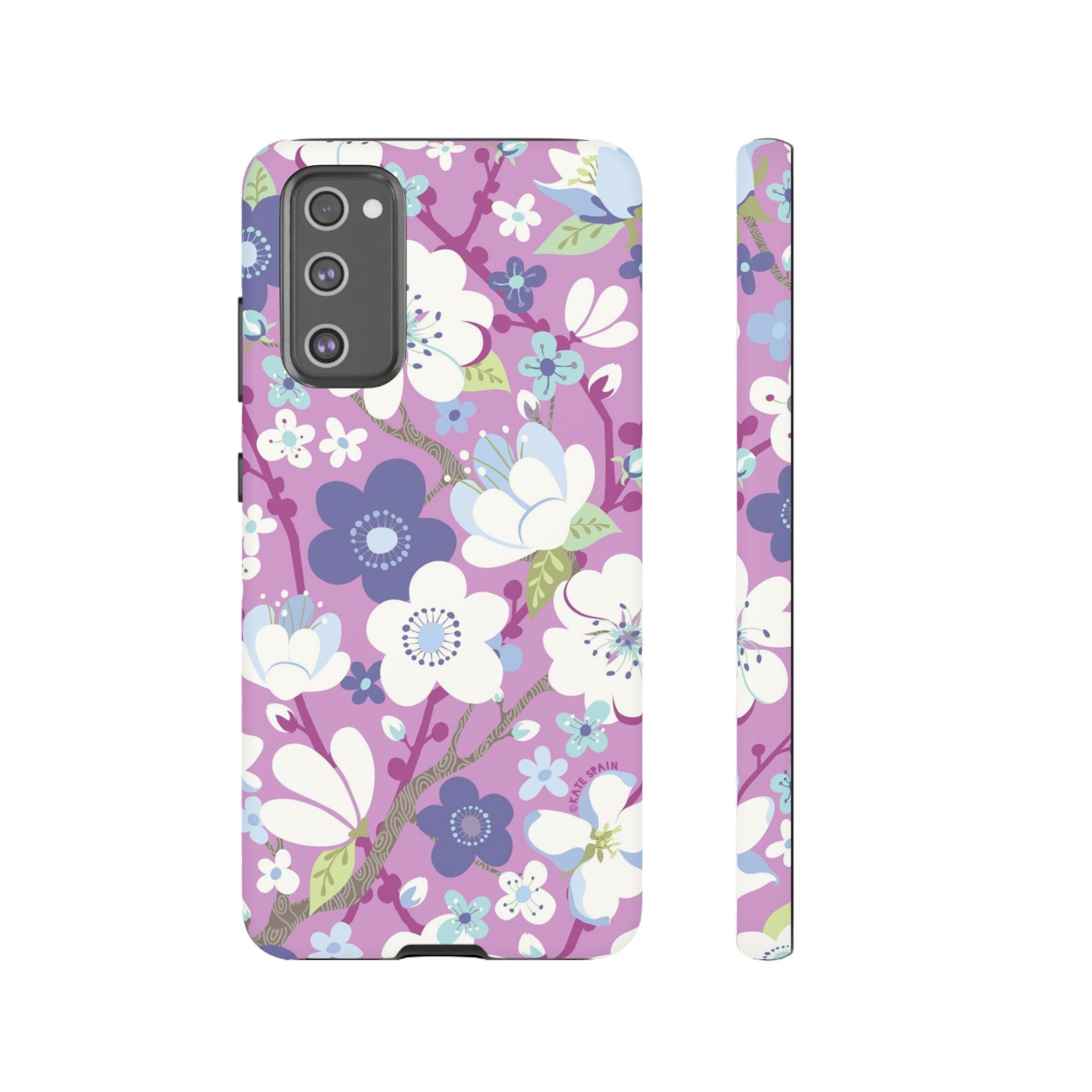 Cherry Blossom Samsung Galaxy S20 FE Case – Matte | mauve, white, periwinkle cherry blossom floral print
