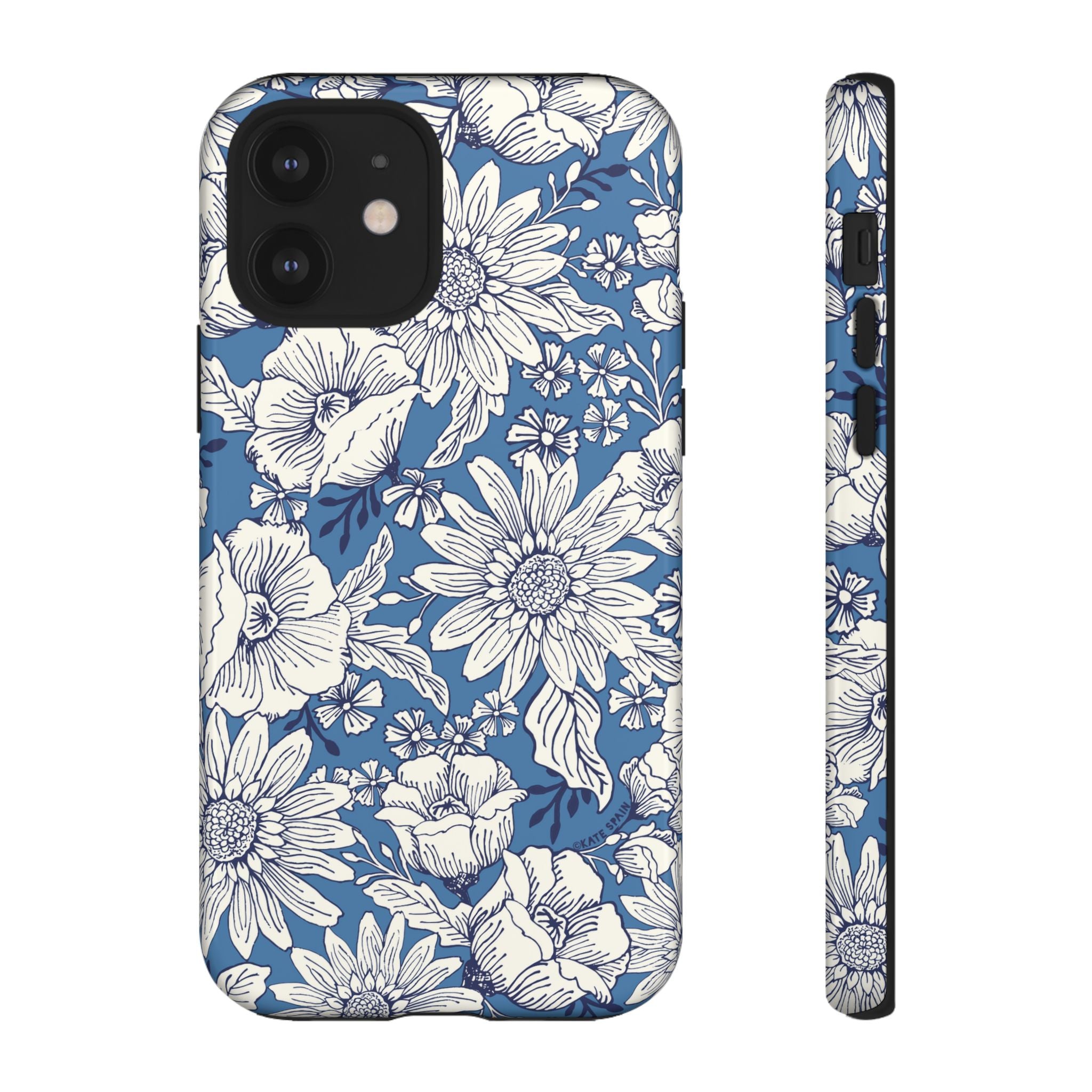 Jardin Tough iPhone 12 Case – Glossy | blue and cream botanical garden print