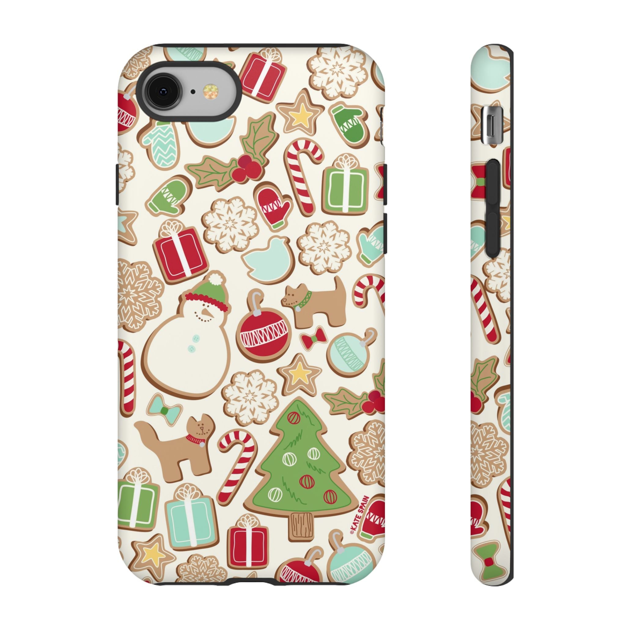 Gingerbread Cookies Tough iPhone 8 Case – Matte | cream, red, green gingerbread holiday cookie print