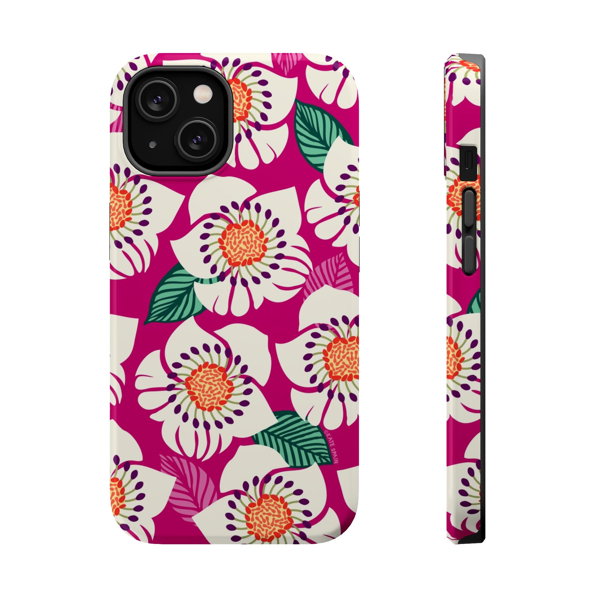 Panache Rose MagSafe iPhone 14 Case – Glossy | berry, cream white, peach anemone floral print