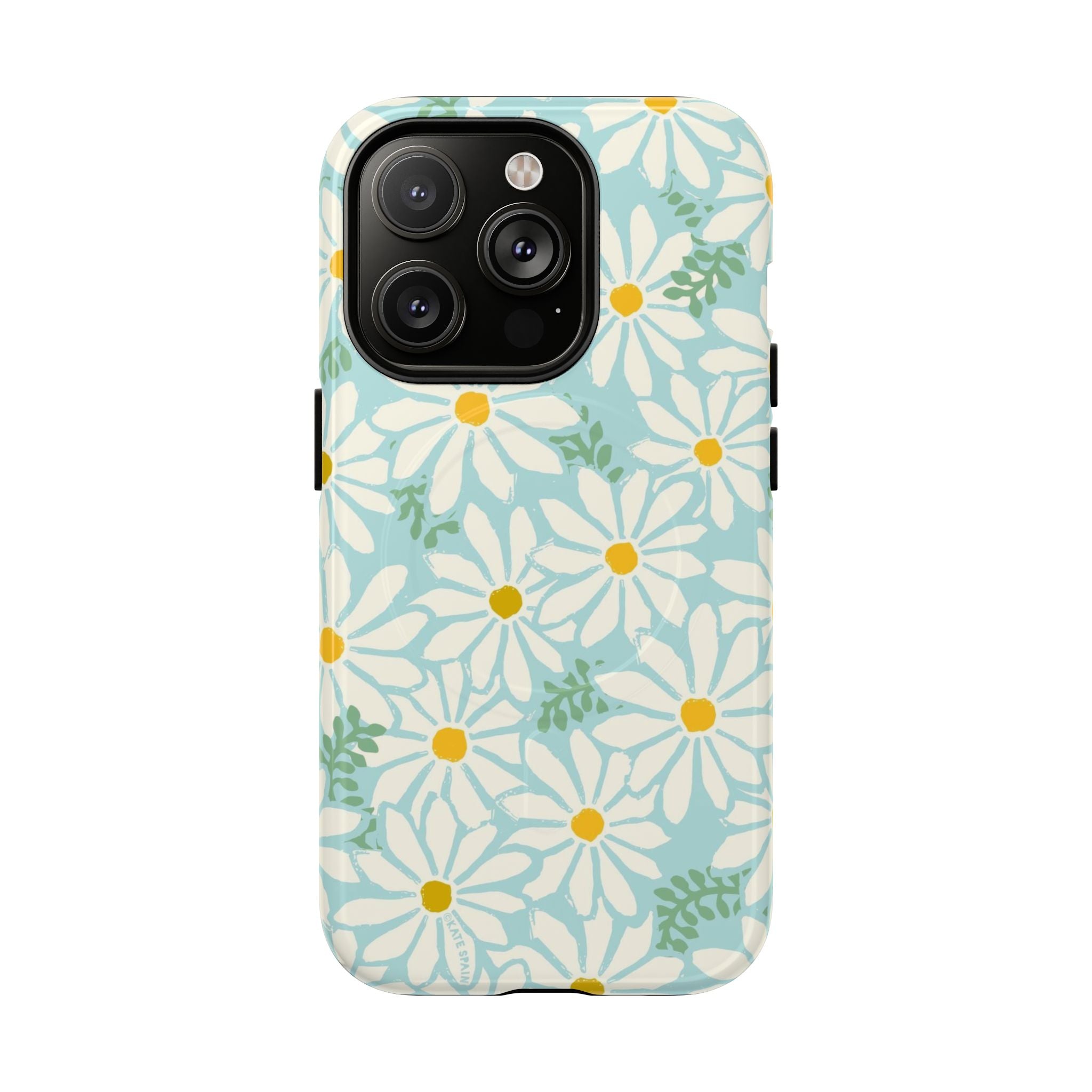 Daisies MagSafe iPhone 14 Pro Case – Glossy | mint, white, yellow botanical daisy floral print