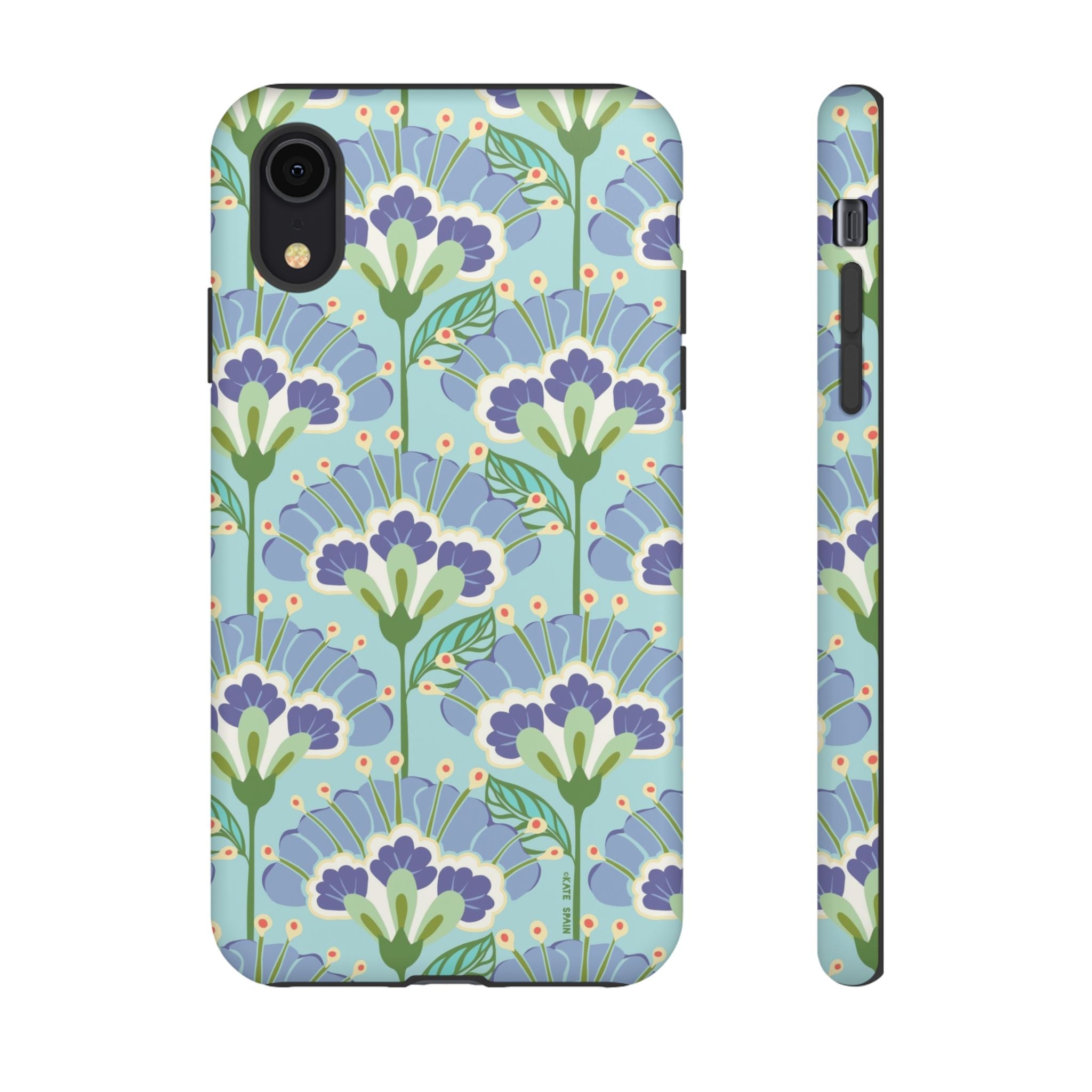 Lantern Flower Tough iPhone XR Case – Matte | aqua, periwinkle, green botanical lantern floral print
