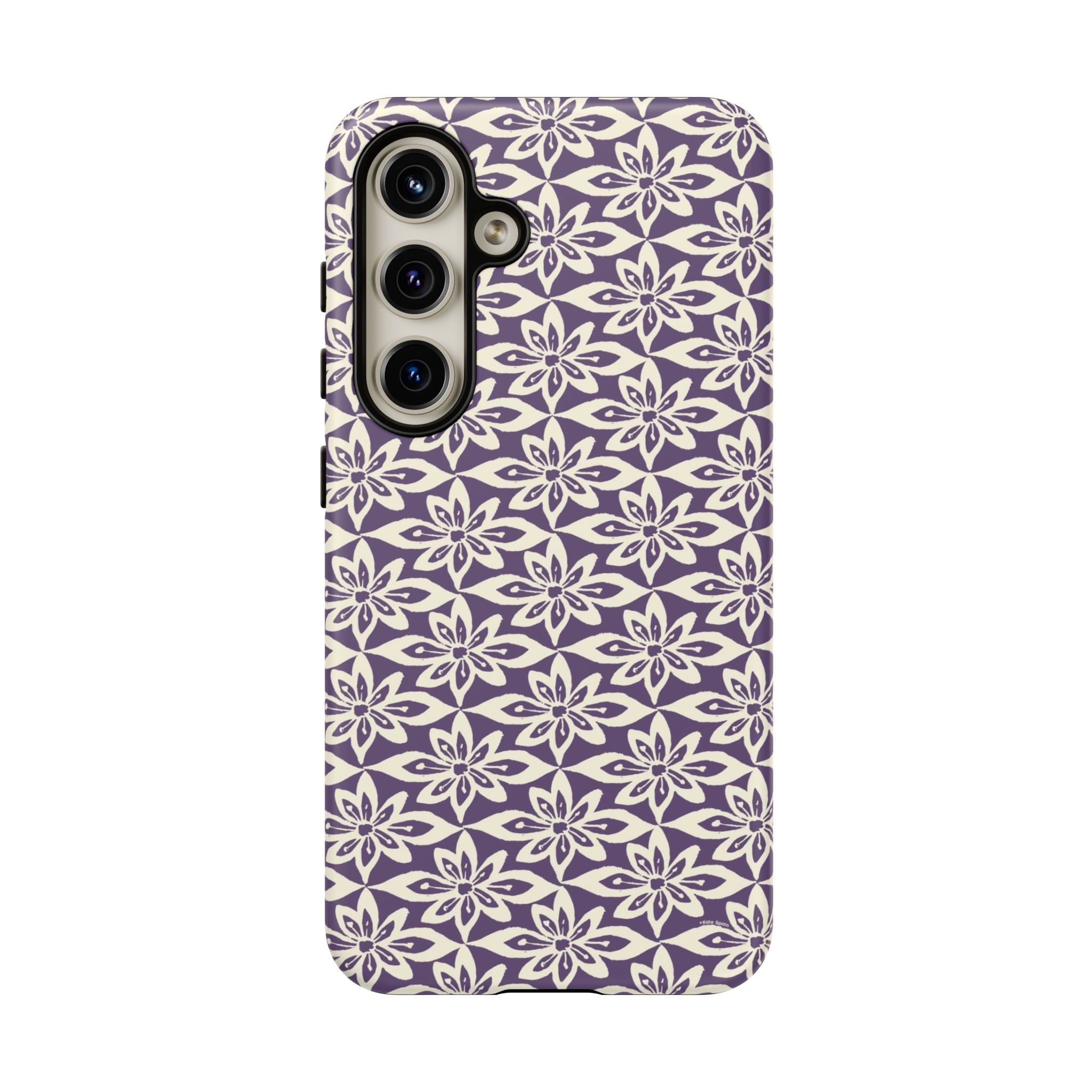 Lily Plum Samsung Galaxy S24 Matte case — graphic white lily print on rich violet — botanical phone case by Kate Spain