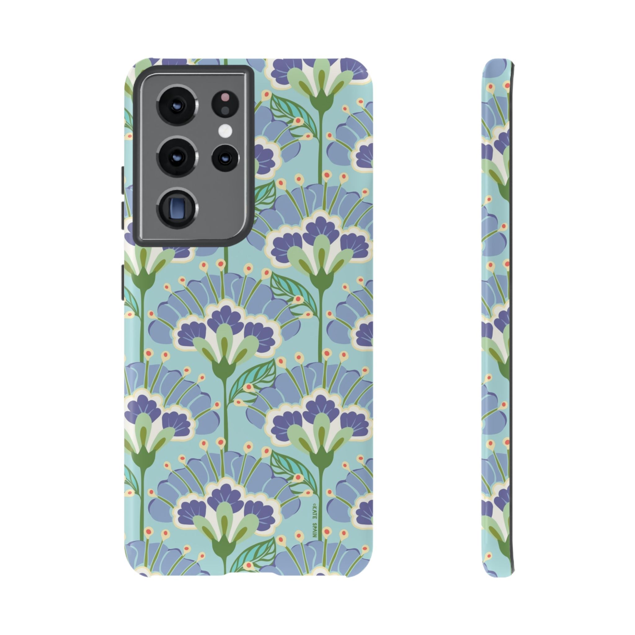 Lantern Flower Samsung Galaxy S21 Ultra Case – Glossy | light blue, lavender, lime green floral print