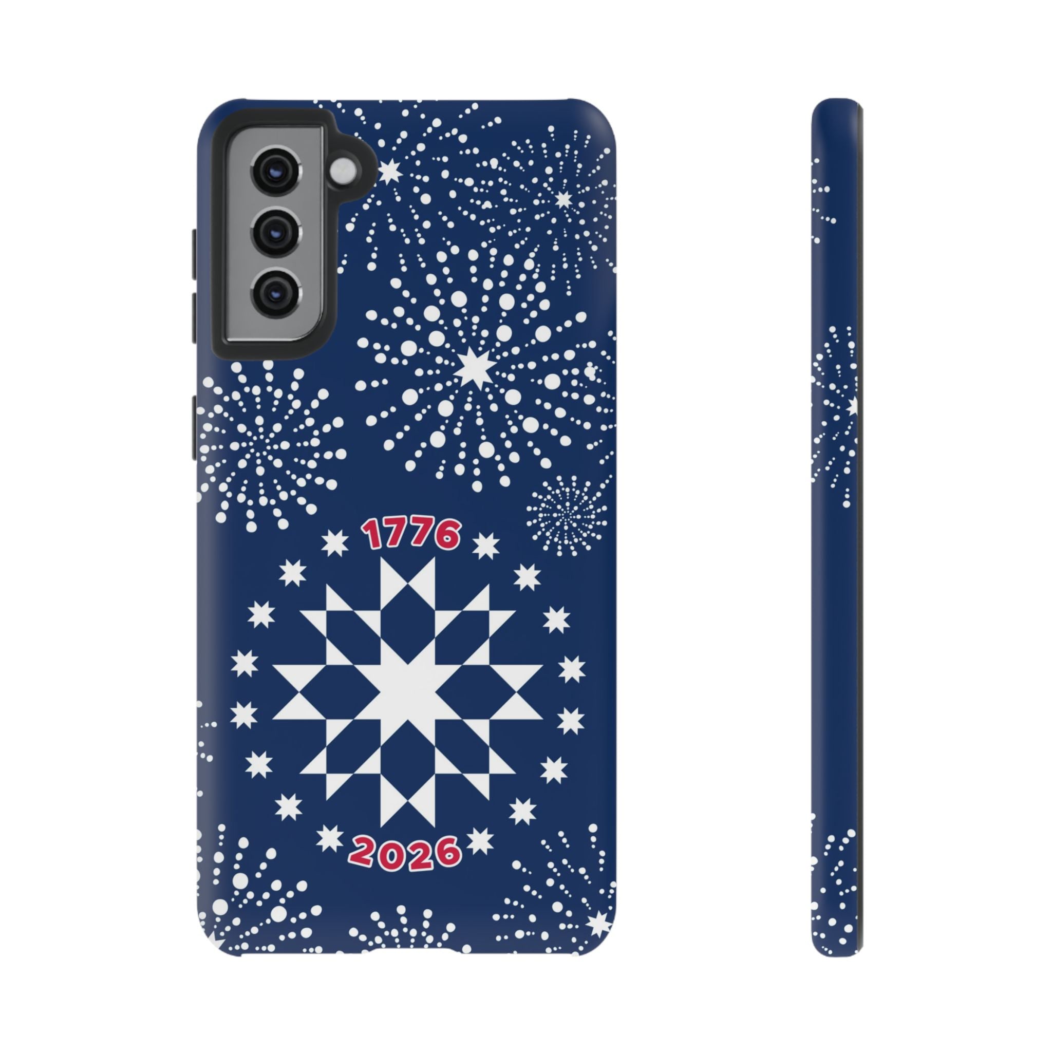 250th Fireworks Samsung Galaxy S21 Plus Case – Matte | navy, white patriotic star quilt fireworks print
