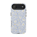 Montauk Daisy Cottage Blue MagSafe iPhone 17 Air Case – Matte | periwinkle blue, white graphic daisy and fern print, golden yellow centers MagSafe compatible, dual-layer protection