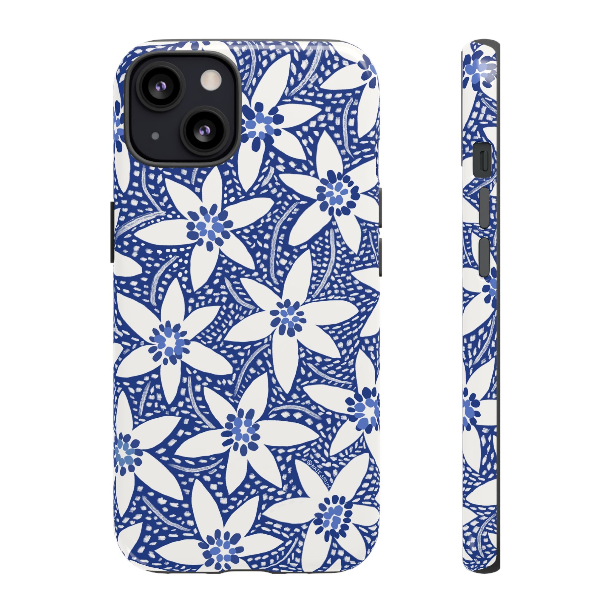 Starflower iPhone 13 Case – Glossy | navy, white geometric starflower print