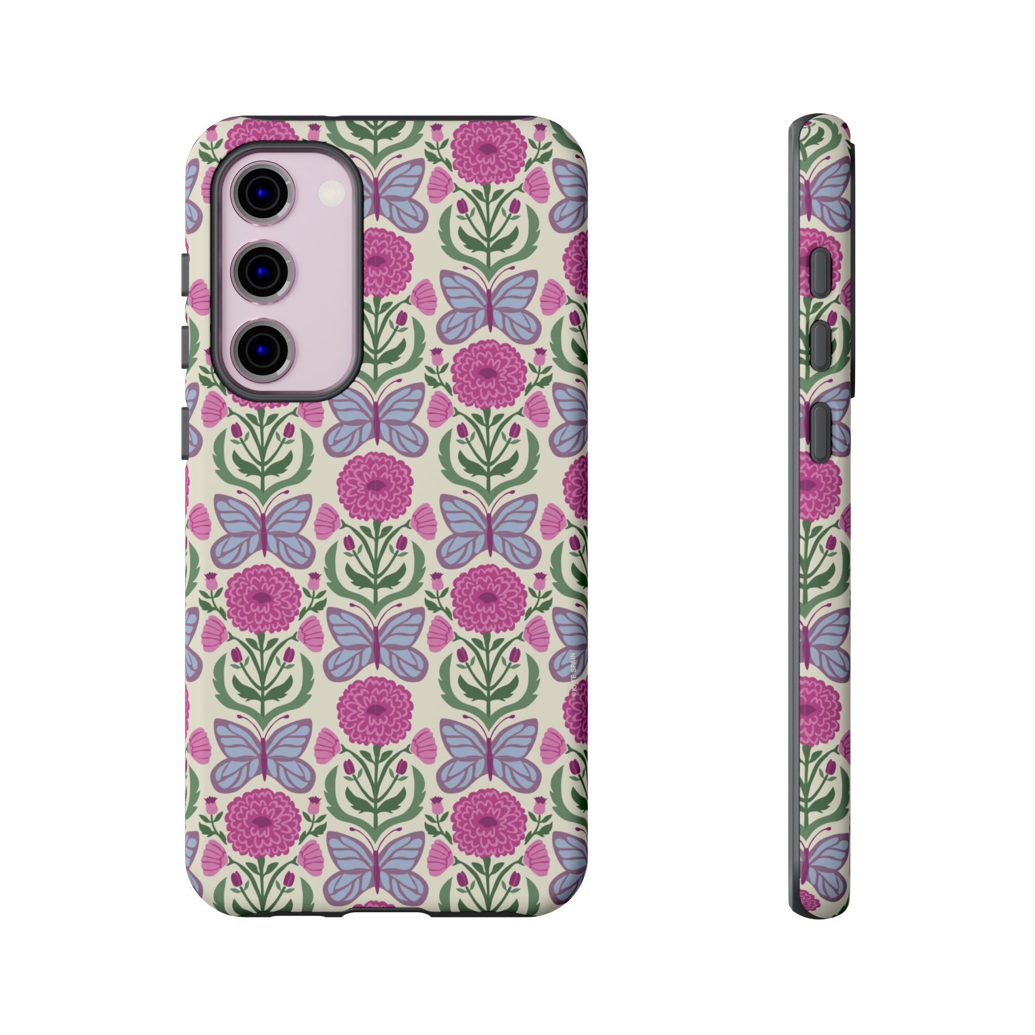 Luxury Butterfly Samsung Galaxy S23 Plus Case – Matte | cream, magenta, periwinkle butterfly floral print