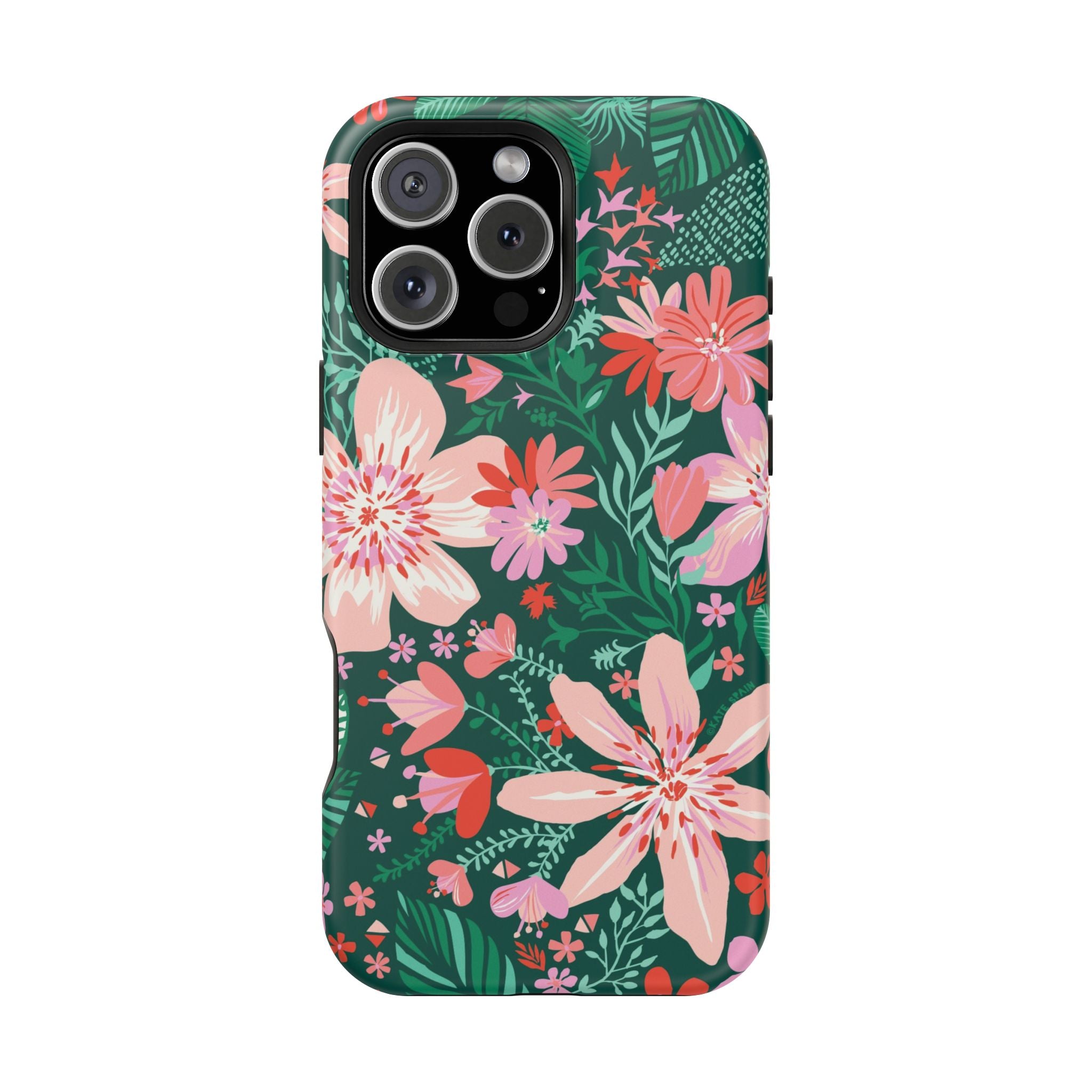 Bonaire MagSafe iPhone 16 Pro Max Case – Matte | forest green, blush, coral tropical floral print