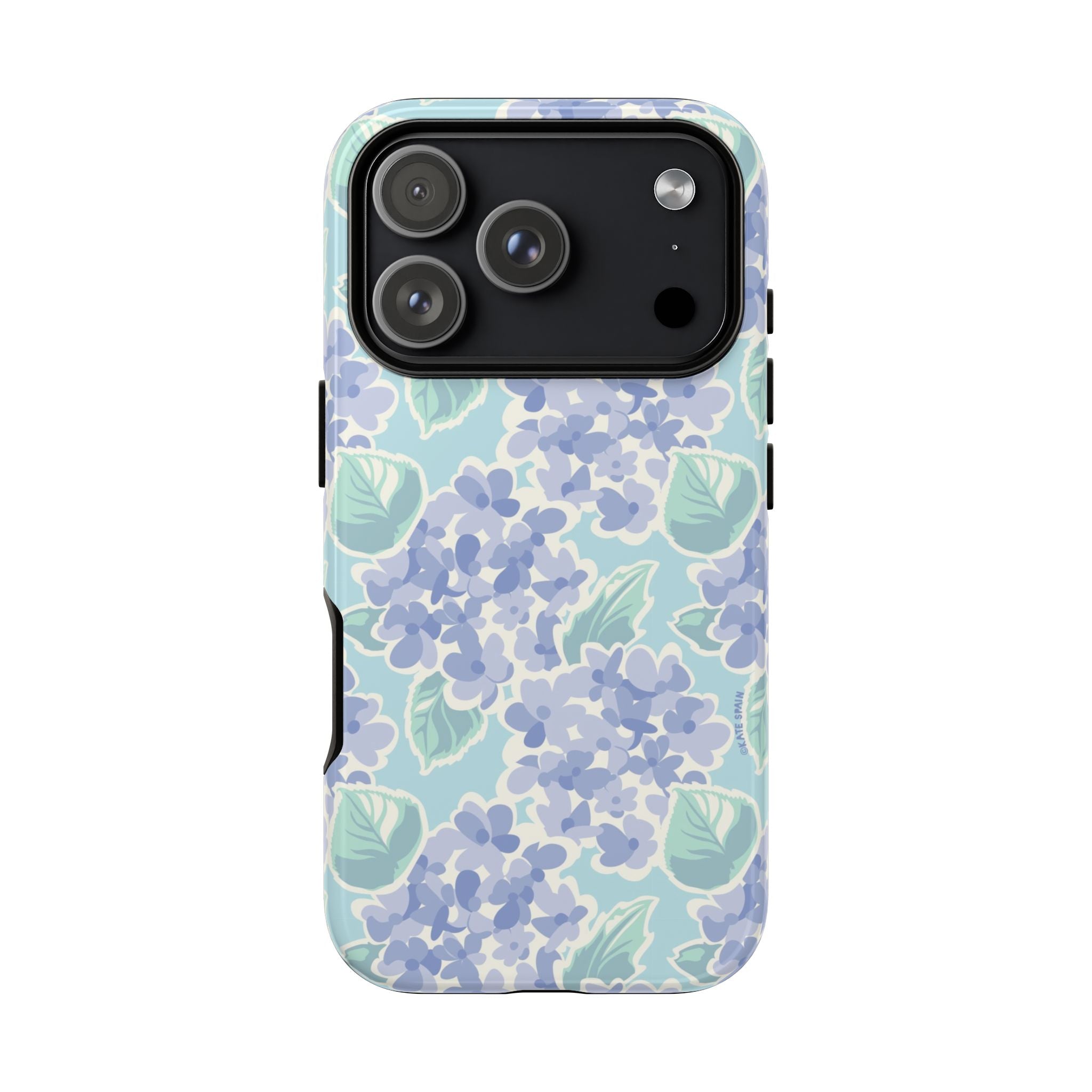 Nantucket Hydrangea Tough iPhone 17 Pro Case – Glossy | white, lavender, mint watercolor hydrangea print