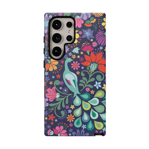Exotic Peacock Sanctuary Samsung Galaxy S24 Ultra Case – Matte | navy, teal, coral multicolor vibrant peacock feather botanical print