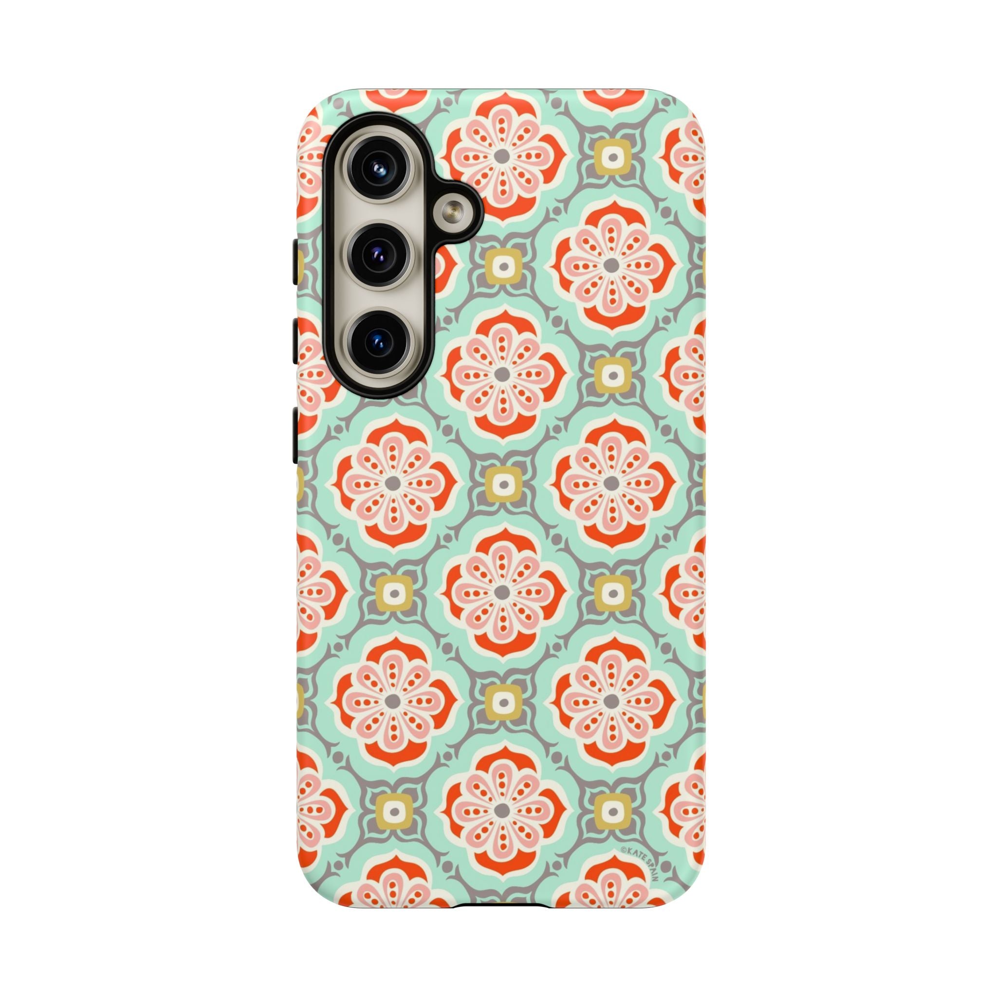 Luxury Alhambra Samsung Galaxy S24 – Matte | light turquoise, coral, cream geometric medallion tile print