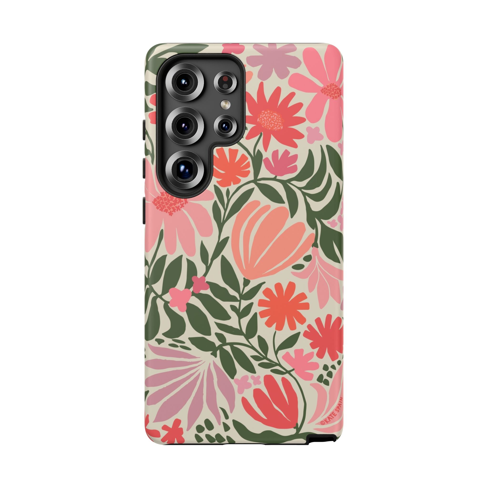 Luxury Botanica Samsung Galaxy S25 Ultra Case – Glossy | cream, coral, pink botanical wildflower print