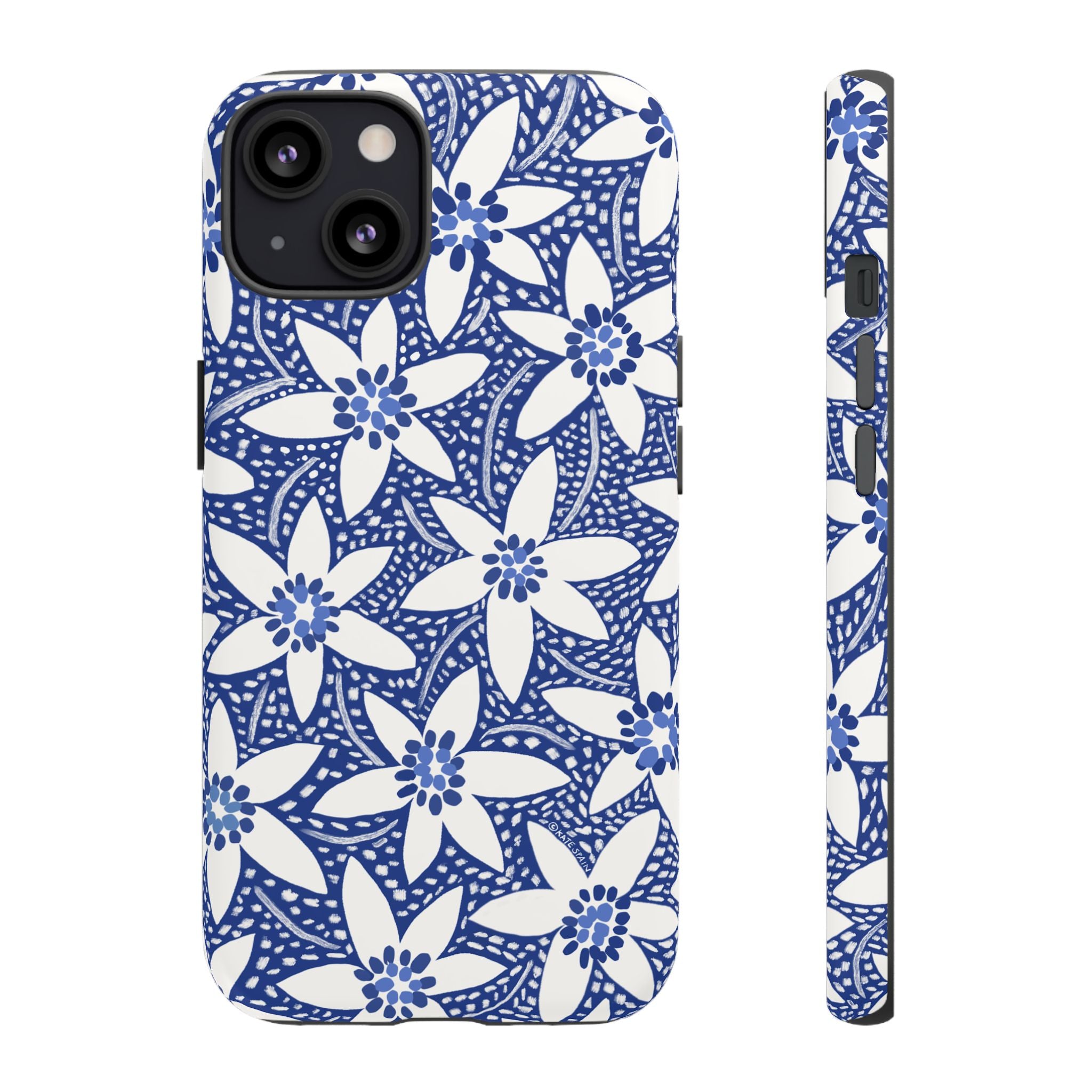 Starflower iPhone 13 Case – Matte | navy, white geometric starflower print