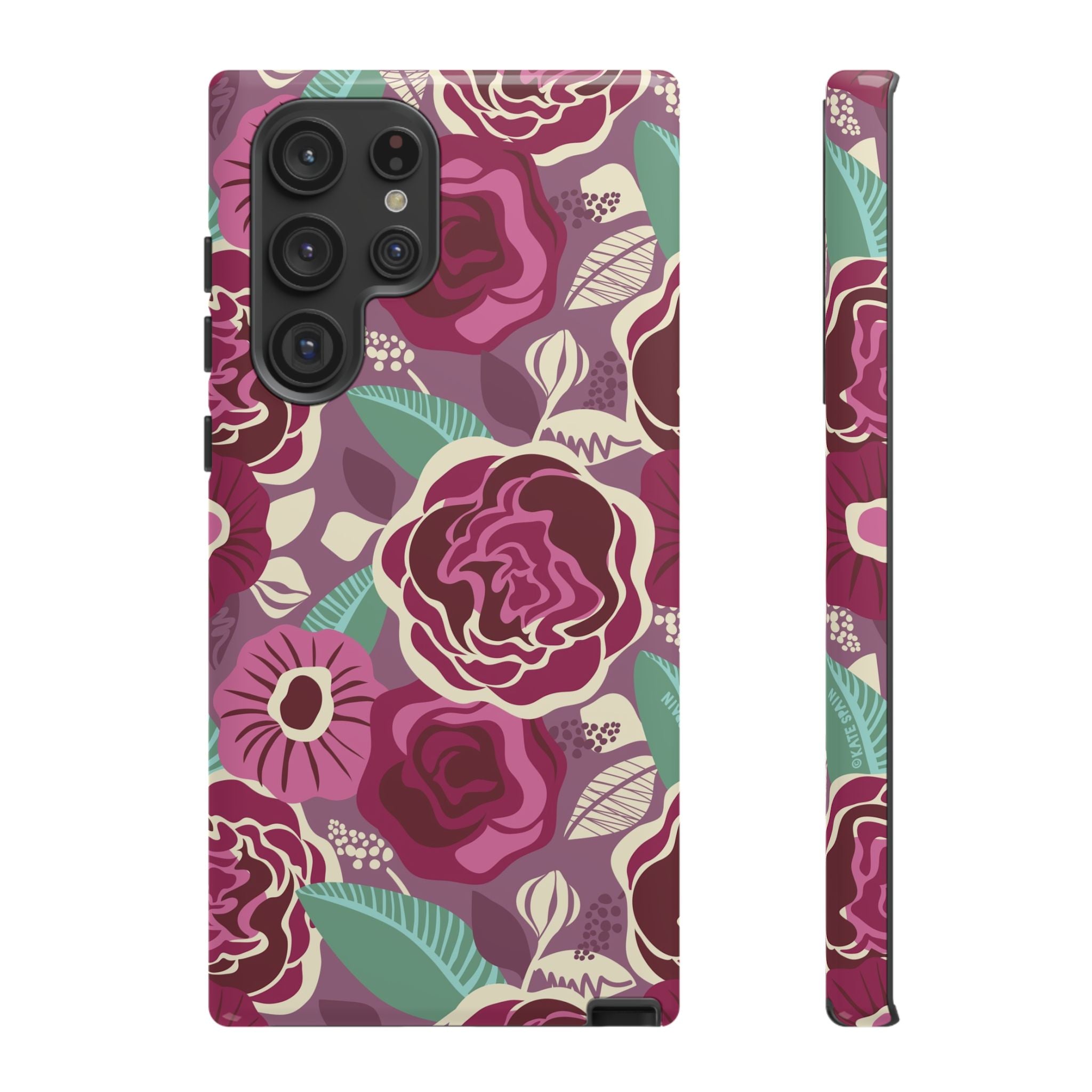 Luxury Tea Rose Burgundy Samsung Galaxy S22 Ultra Case – Glossy | burgundy, magenta, plum botanical rose floral print