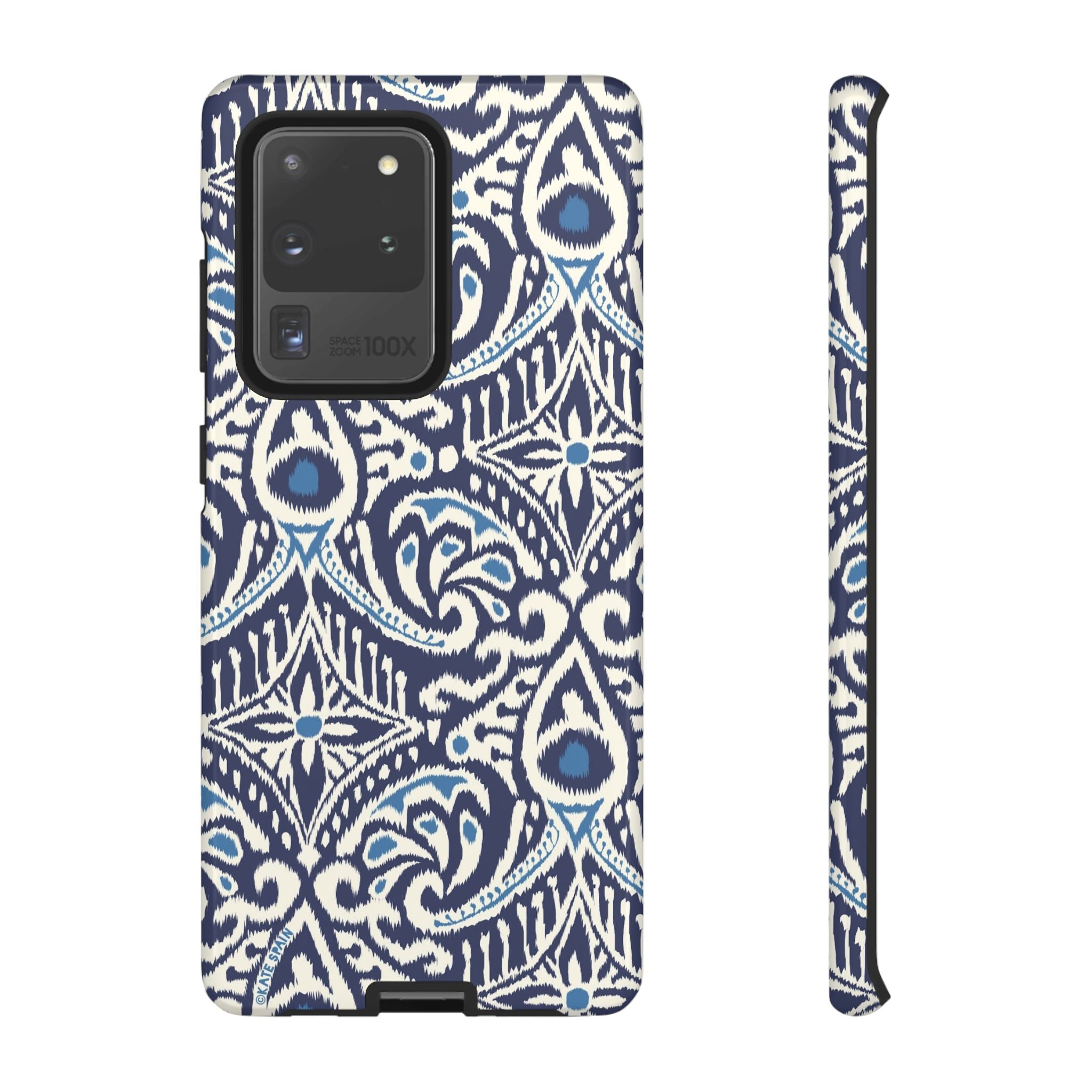 Luxury Ikat Samsung Galaxy S20 Ultra Case – Glossy | navy, white, aqua ikat geometric medallion print