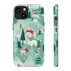 Arctica Winter Tough iPhone 13 Case – Matte | aqua, evergreen, white, animal frolic winter wonderland print